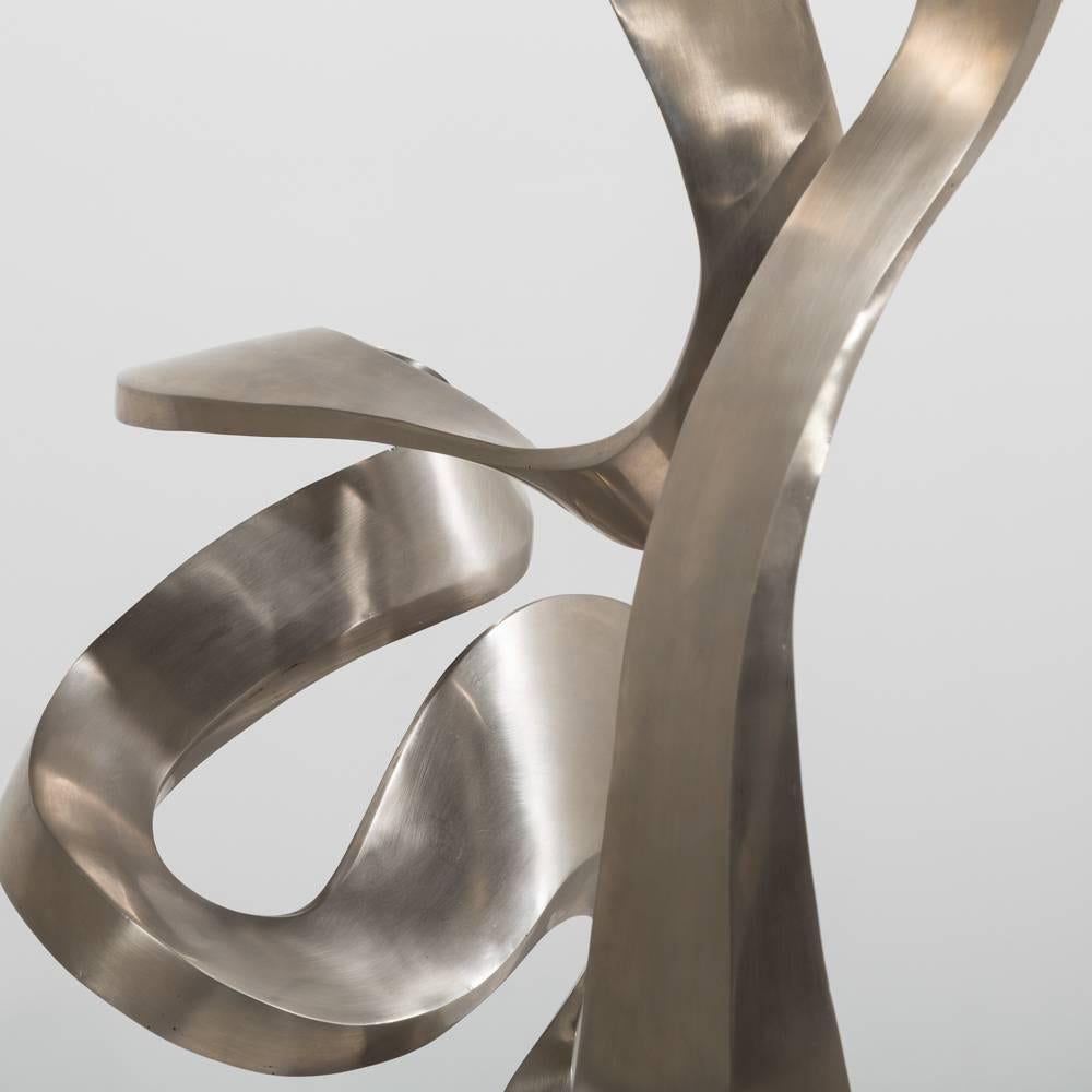 Late 20th Century Steel Abstract Sculpture on Wooden Base, USA, 1970s