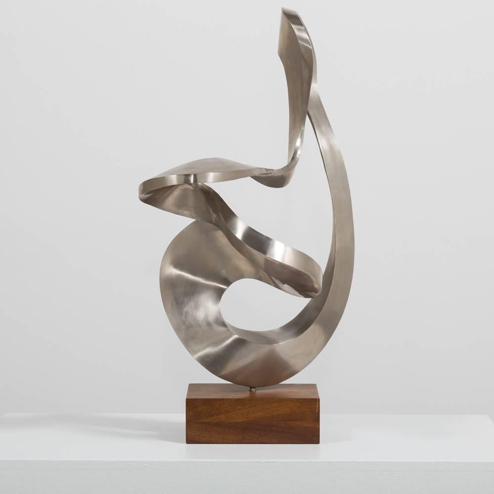 Steel Abstract Sculpture on Wooden Base, USA, 1970s 2