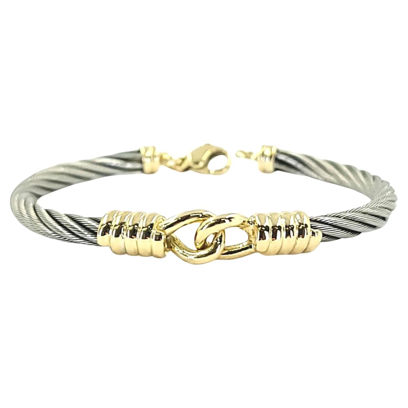 Steel and 18 Karat Yellow Gold Cable Bracelet