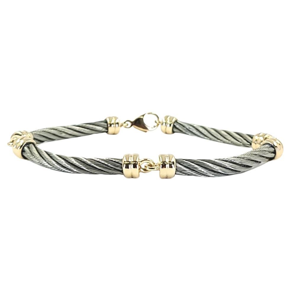 Steel and 18 Karat Yellow Gold Cable Bracelet