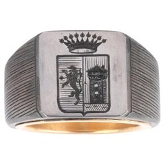 Anello Signet da uomo in acciaio e oro giallo 18 carati Circa 1970