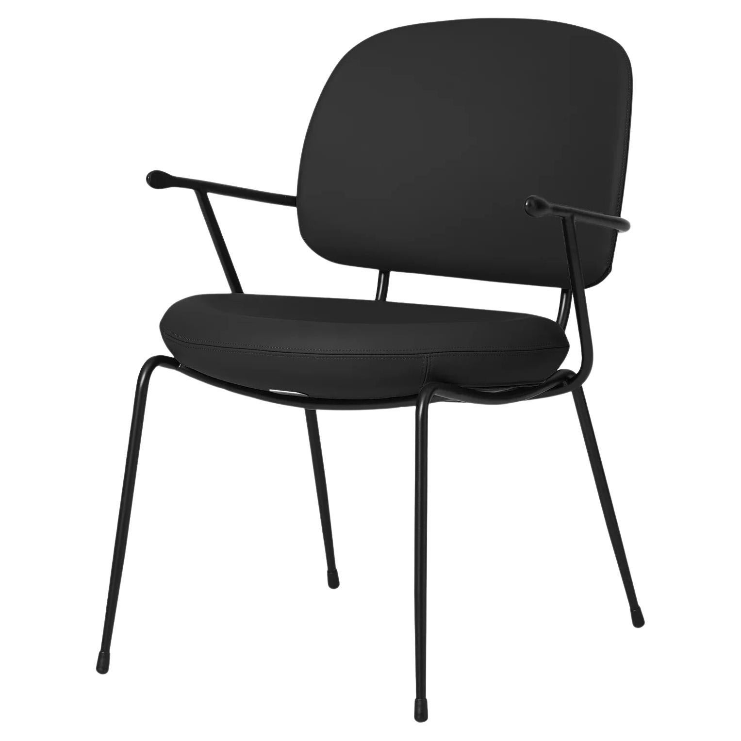 Steel And Bellagio Black Leather Lounge Chair, Industry  For Sale