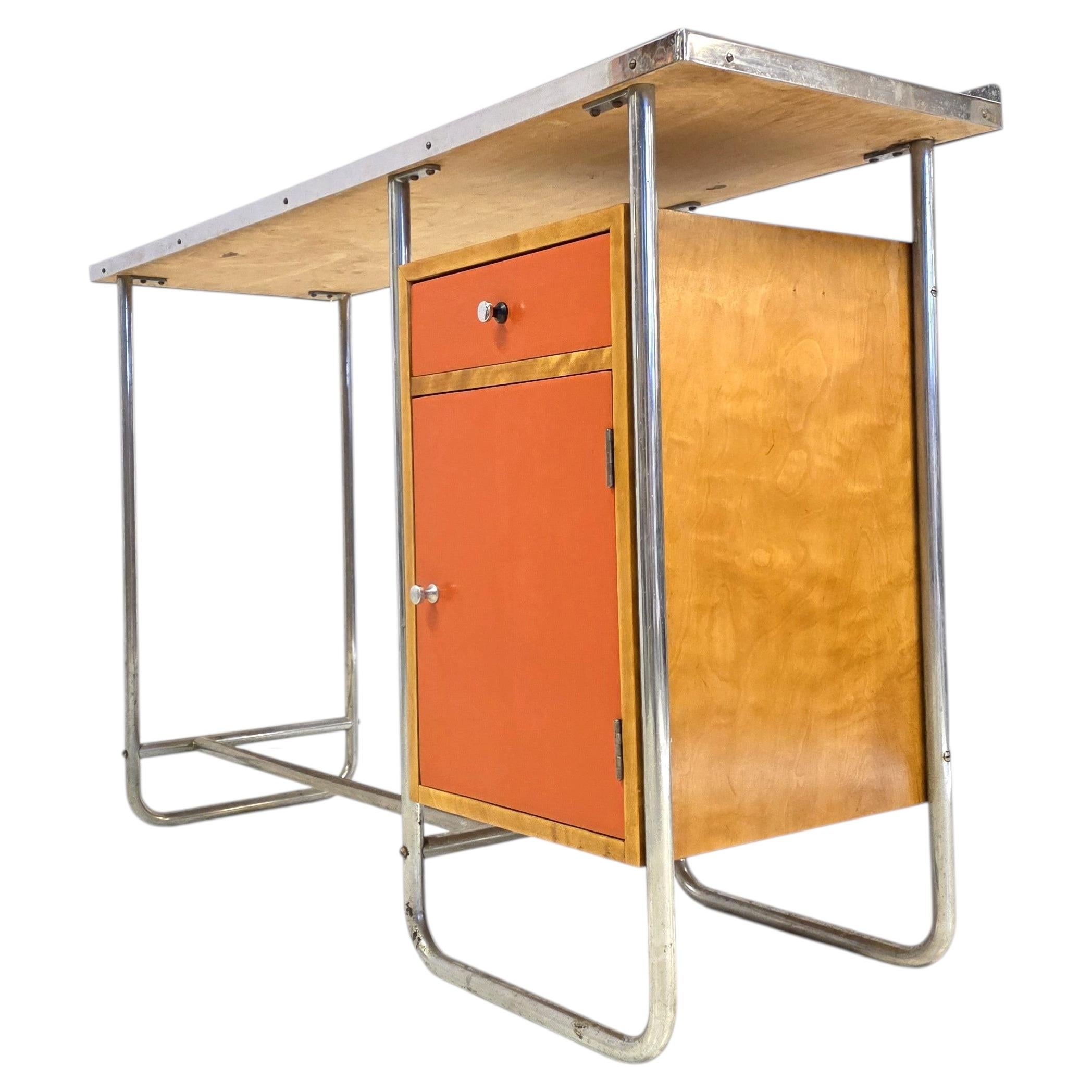 Bureau moderne de style scandinave/finlandais en acier et bouleau, signé Heteka Finland, 1930 en vente