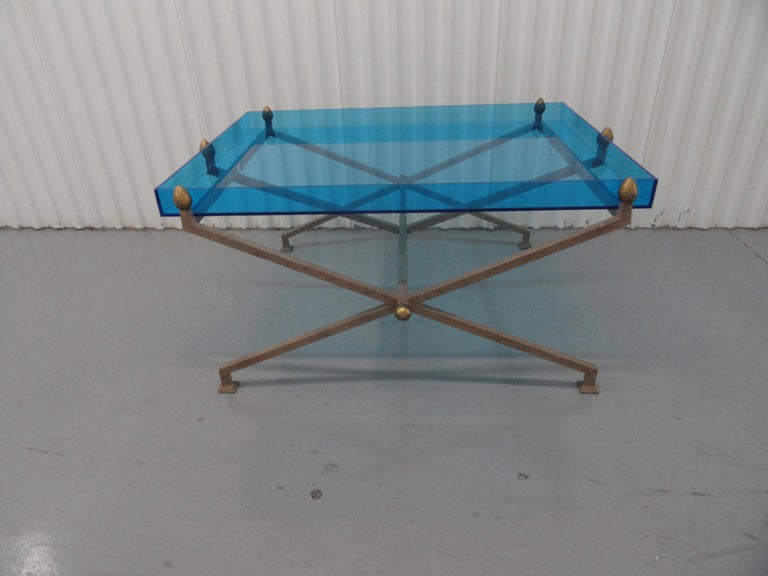 Steel and Blue Perspex Coffee Table For Sale at 1stDibs