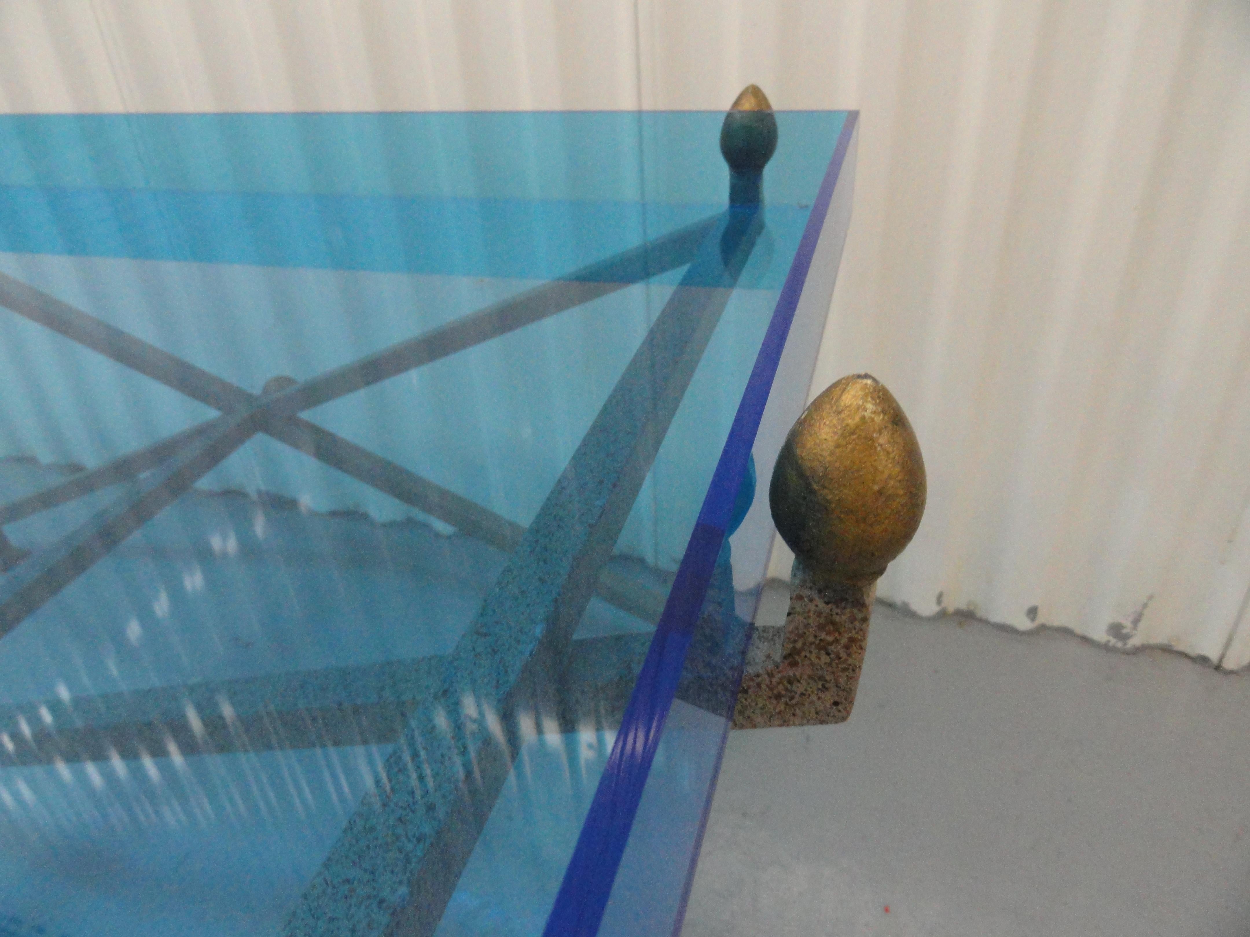 Steel and Blue Perspex Coffee Table For Sale 3