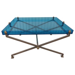 Steel and Blue Perspex Coffee Table