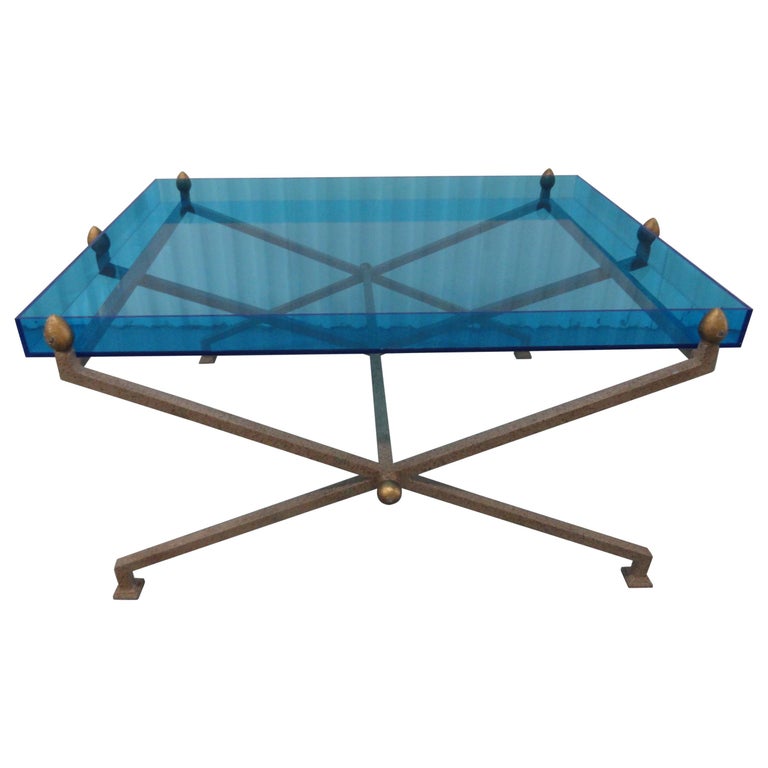 Steel and Blue Perspex Coffee Table For Sale at 1stDibs