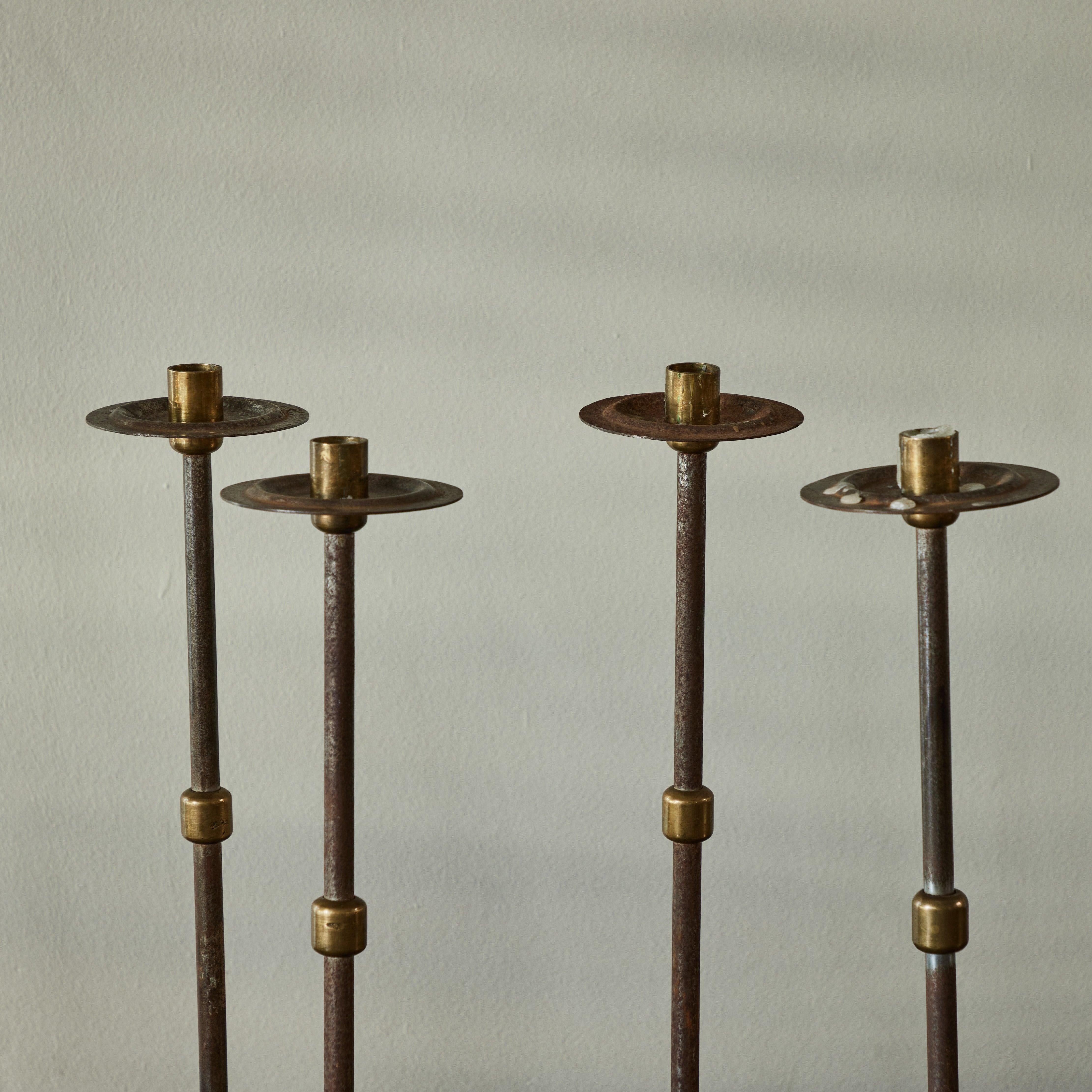 English Steel and Brass Arts & Crafts Candlesticks For Sale