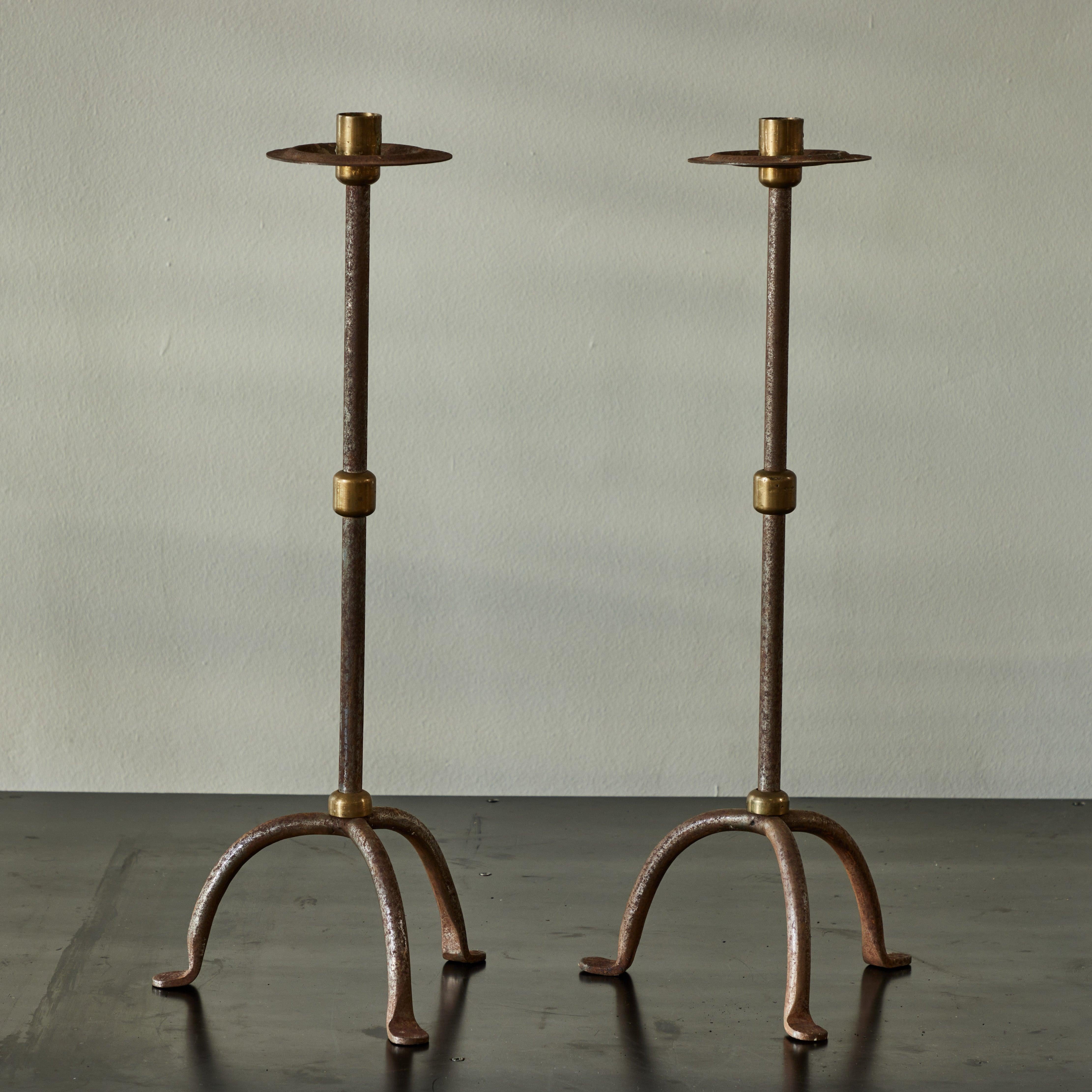 19th Century Steel and Brass Arts & Crafts Candlesticks For Sale