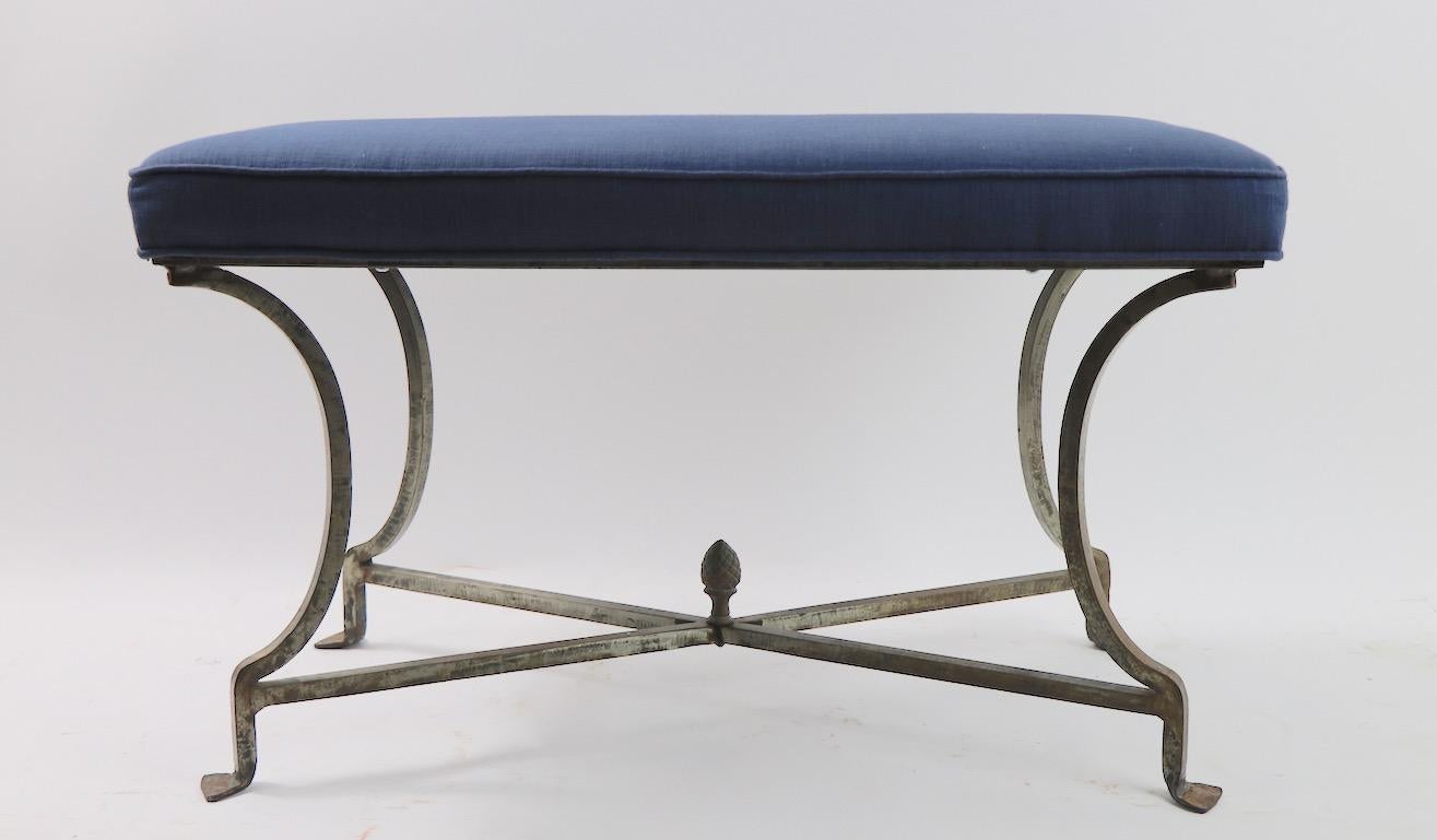 Neoclassical Revival Steel and Brass Bench Attributed to Maison Jansen
