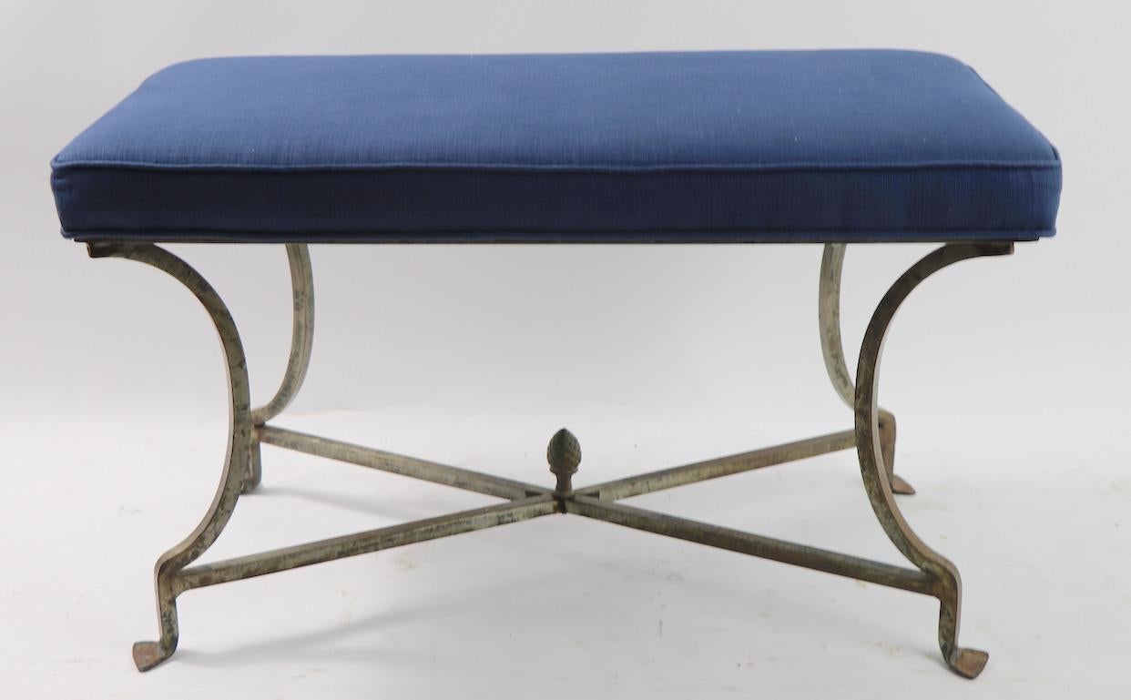 Italian Steel and Brass Bench Attributed to Maison Jansen