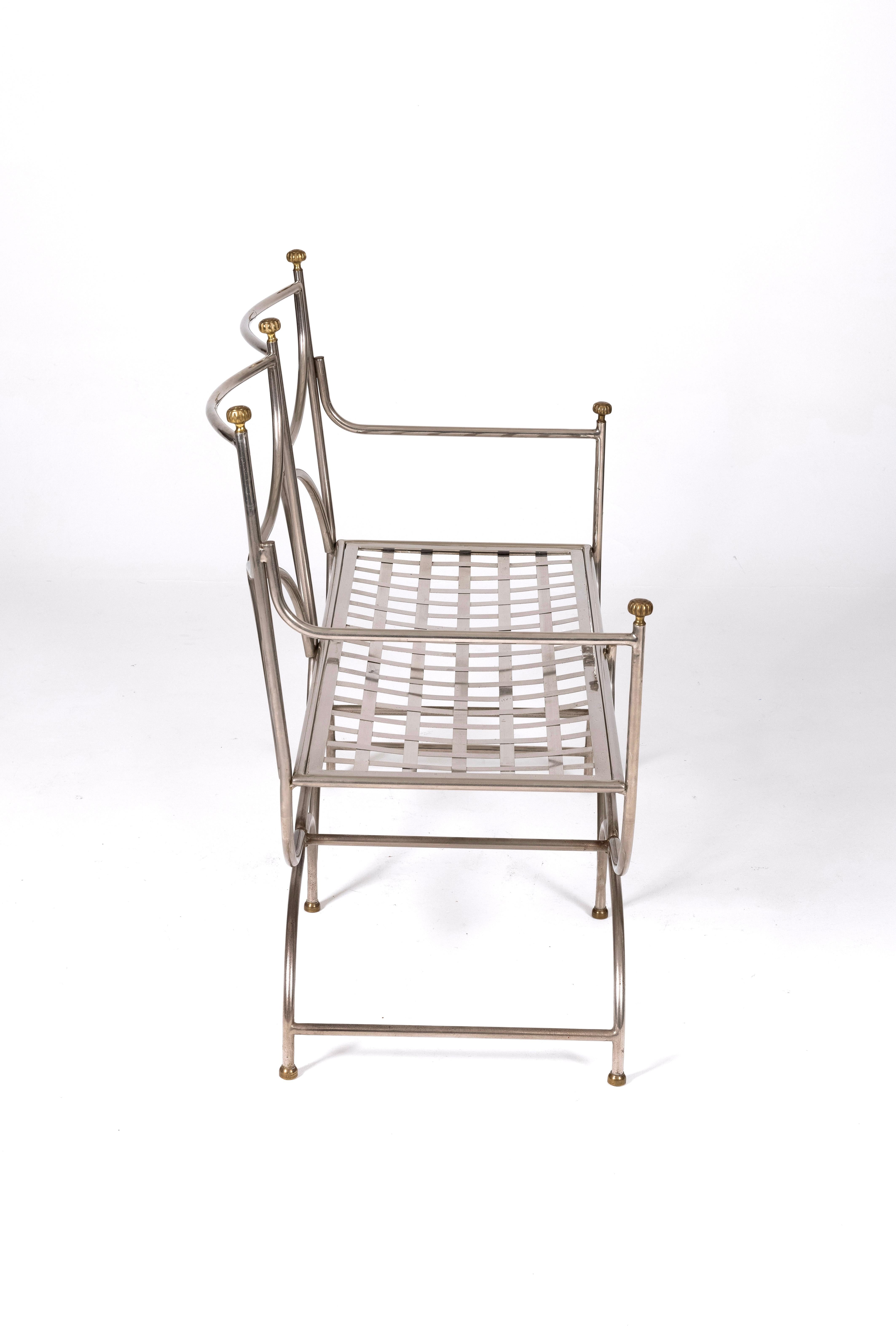 Steel and brass bench by Maison Jansen For Sale 5