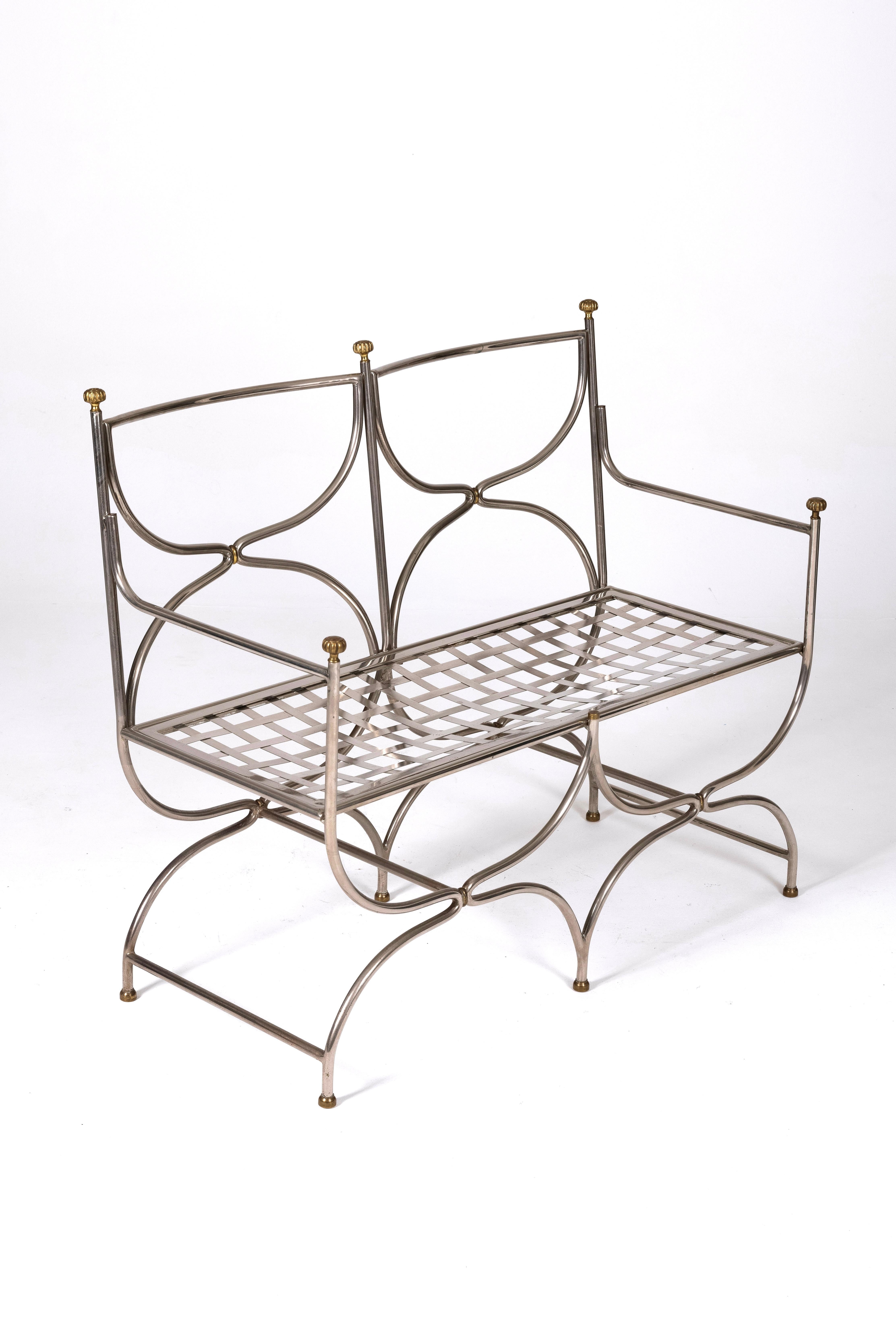 Steel and brass bench by Maison Jansen For Sale 6