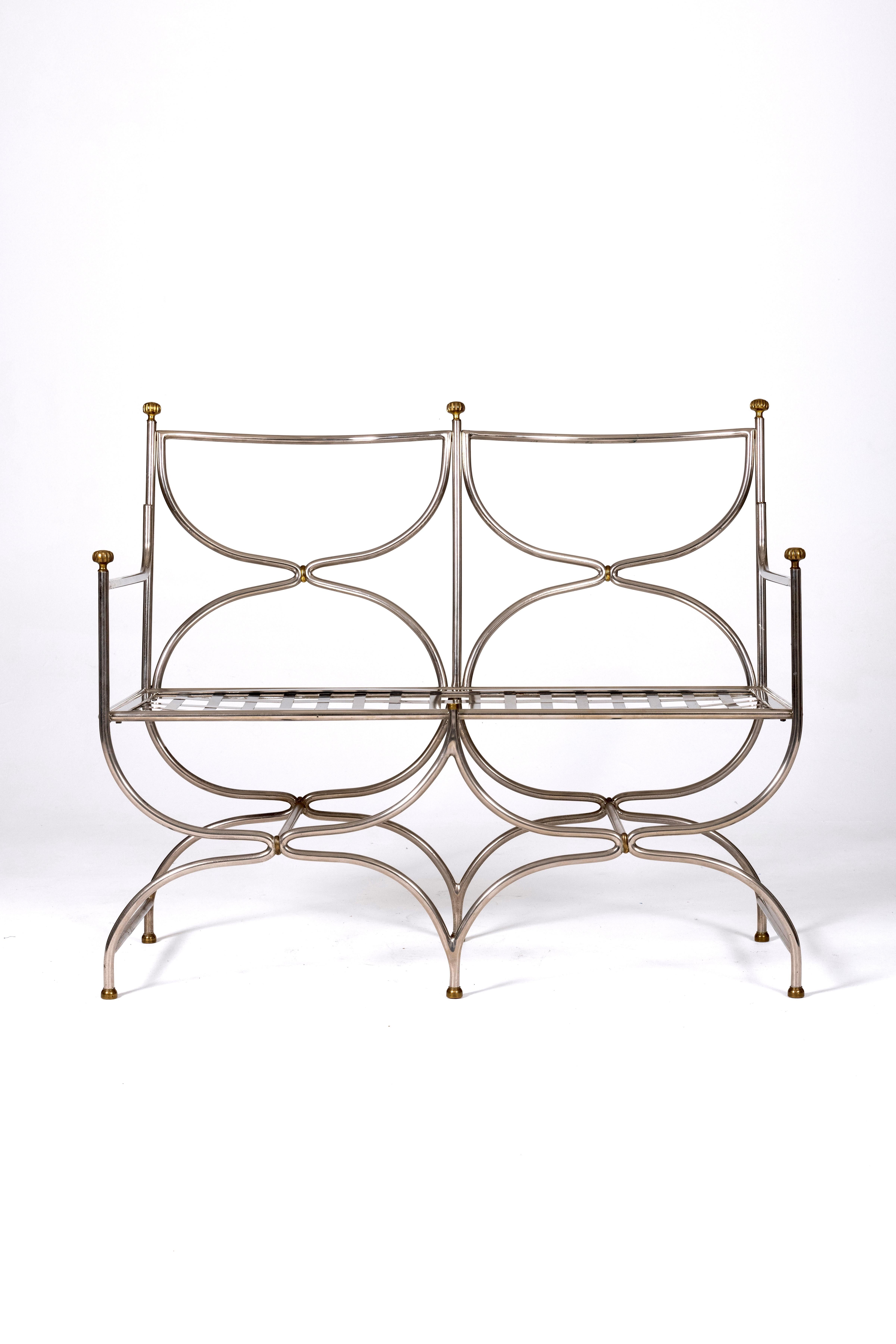 Steel and brass bench by Maison Jansen For Sale 7