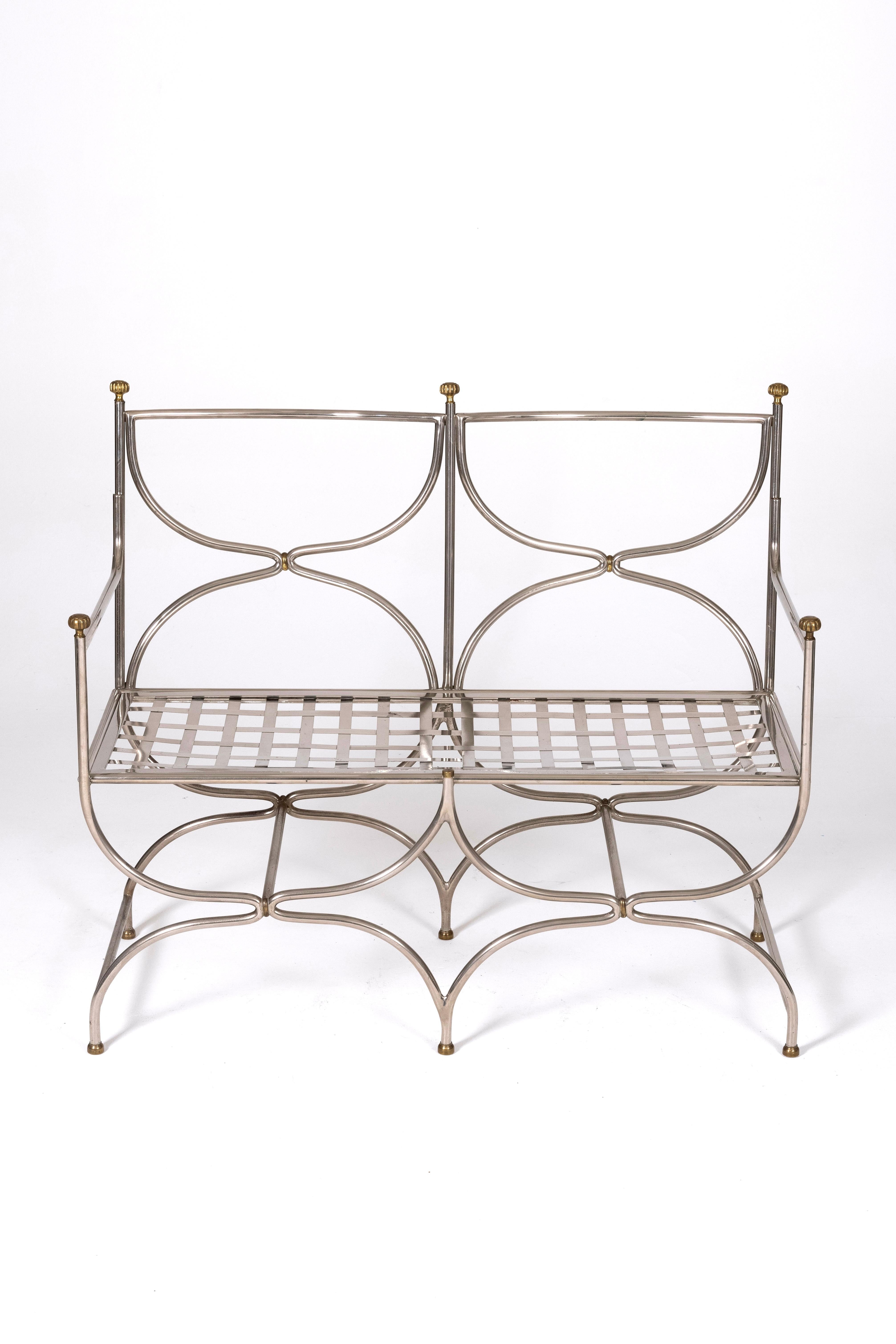Steel and brass bench by Maison Jansen In Good Condition For Sale In PARIS, FR