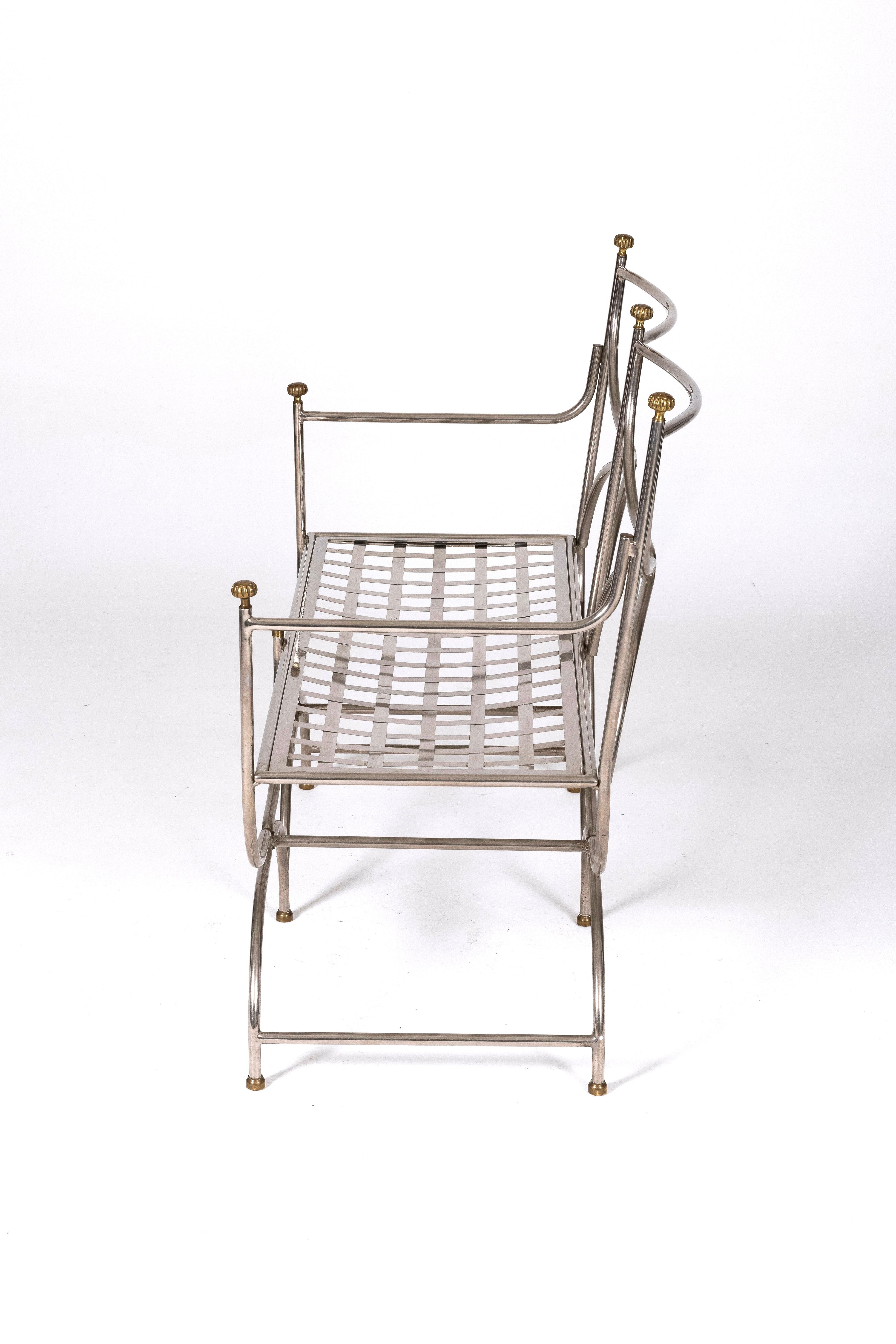20th Century Steel and brass bench by Maison Jansen For Sale