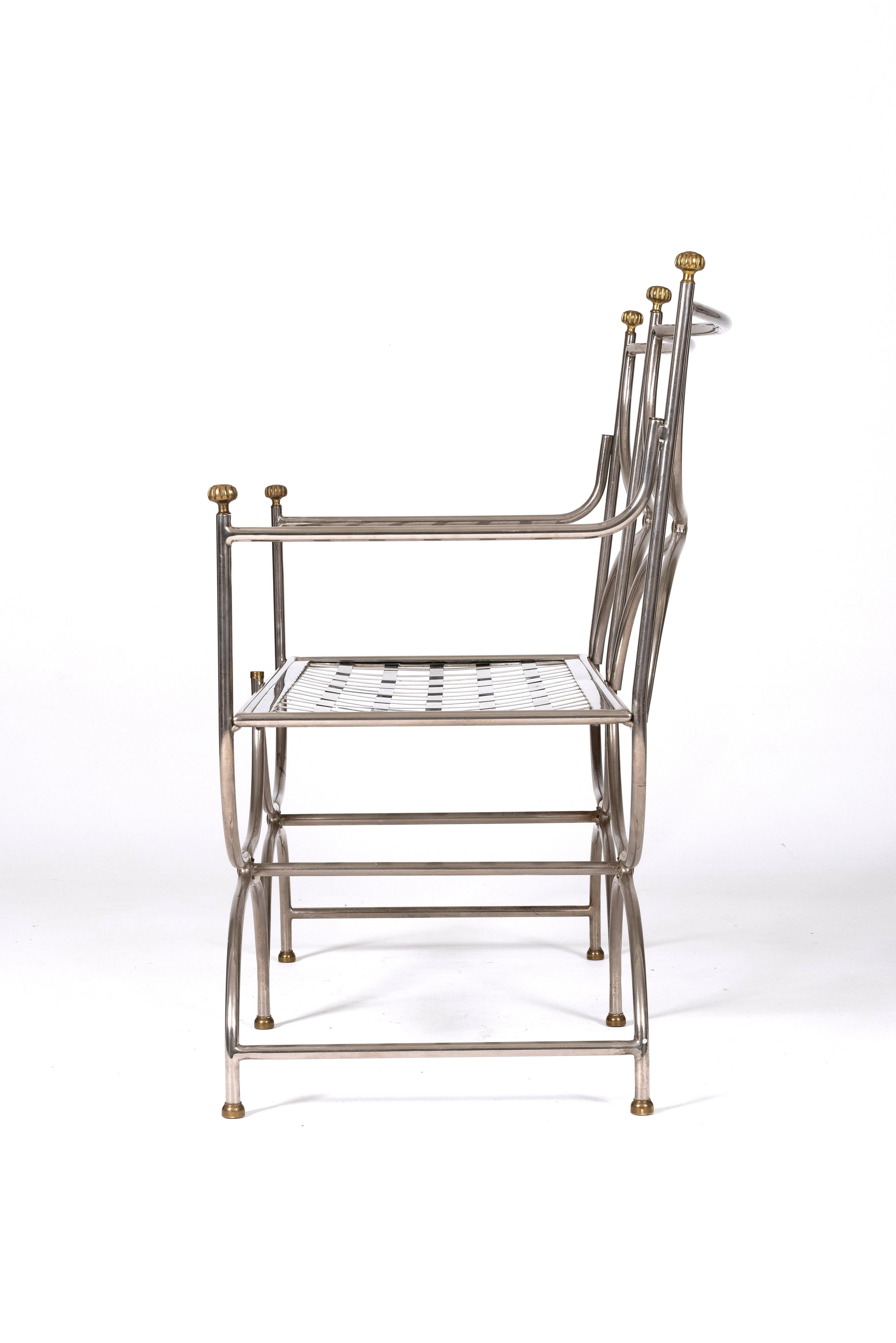 Brass Steel and brass bench by Maison Jansen For Sale