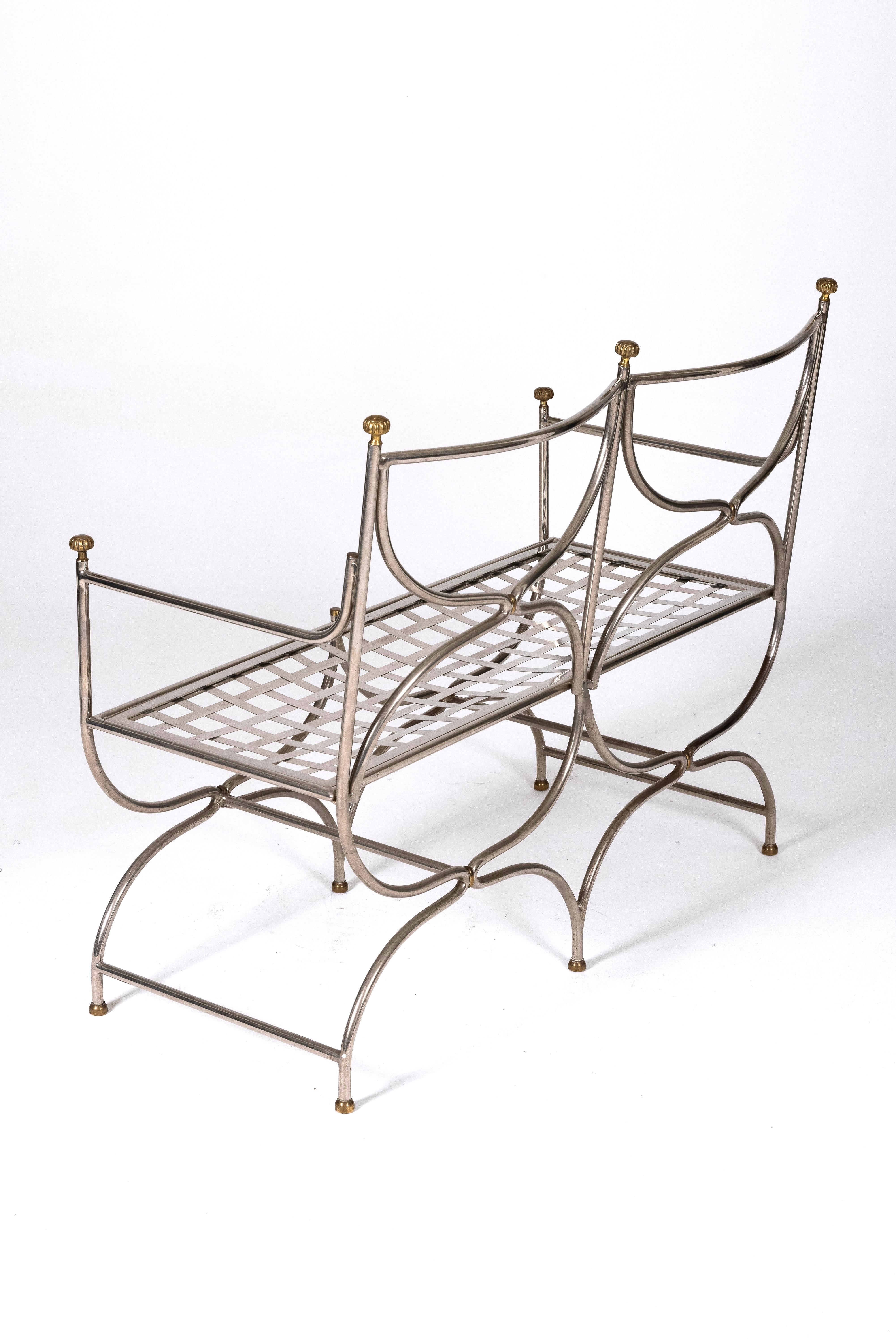 Steel and brass bench by Maison Jansen For Sale 1