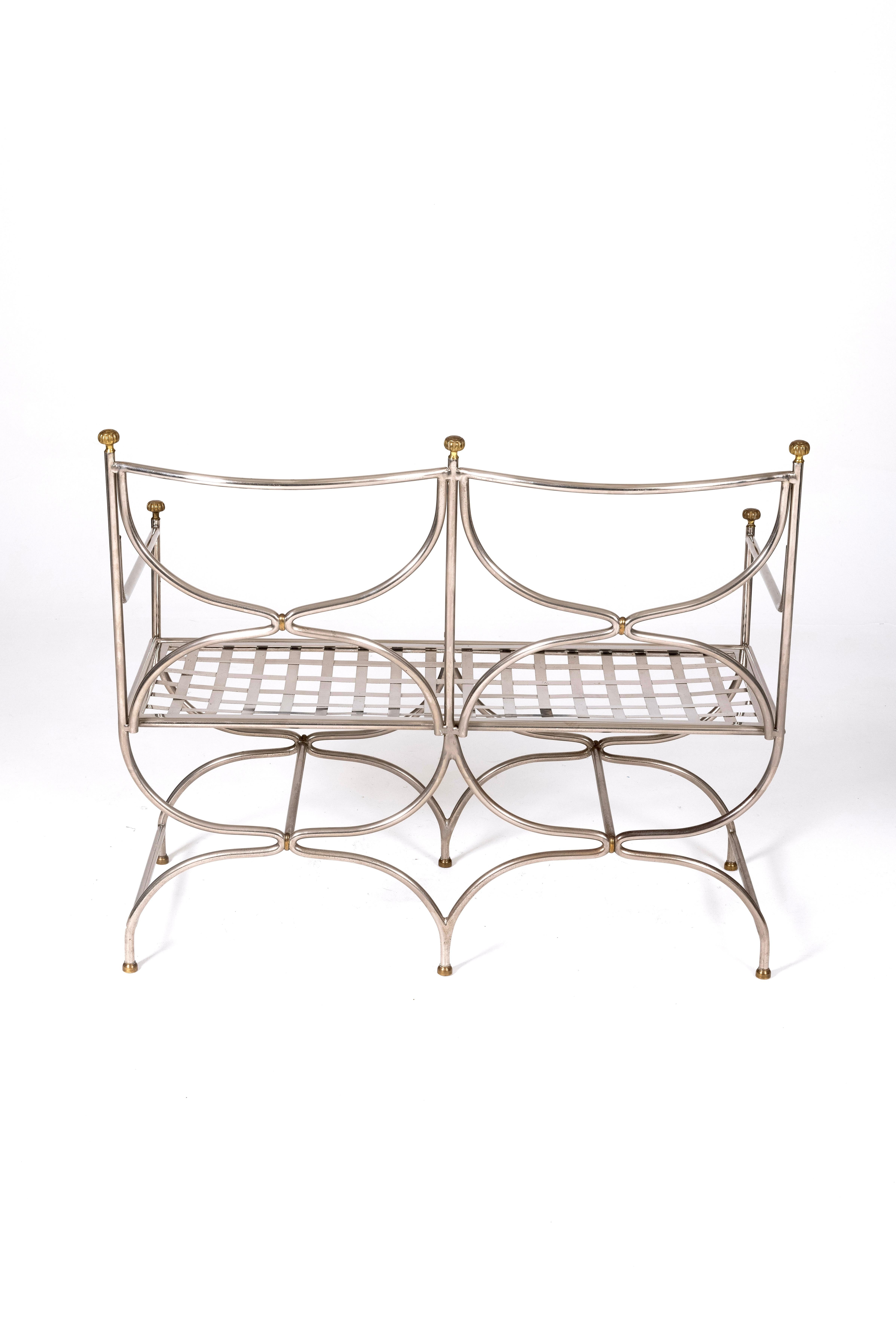 Steel and brass bench by Maison Jansen For Sale 2