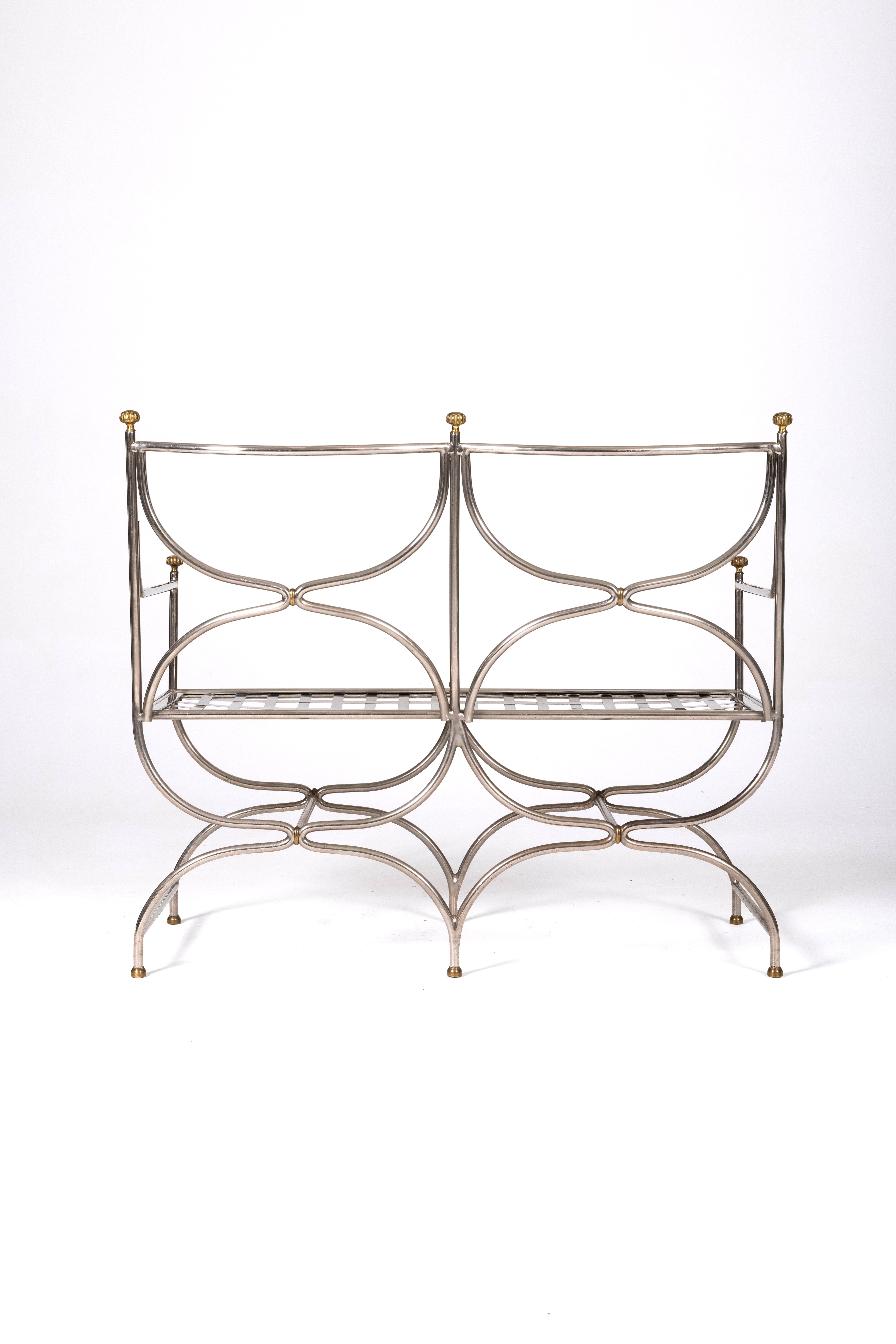 Steel and brass bench by Maison Jansen For Sale 3