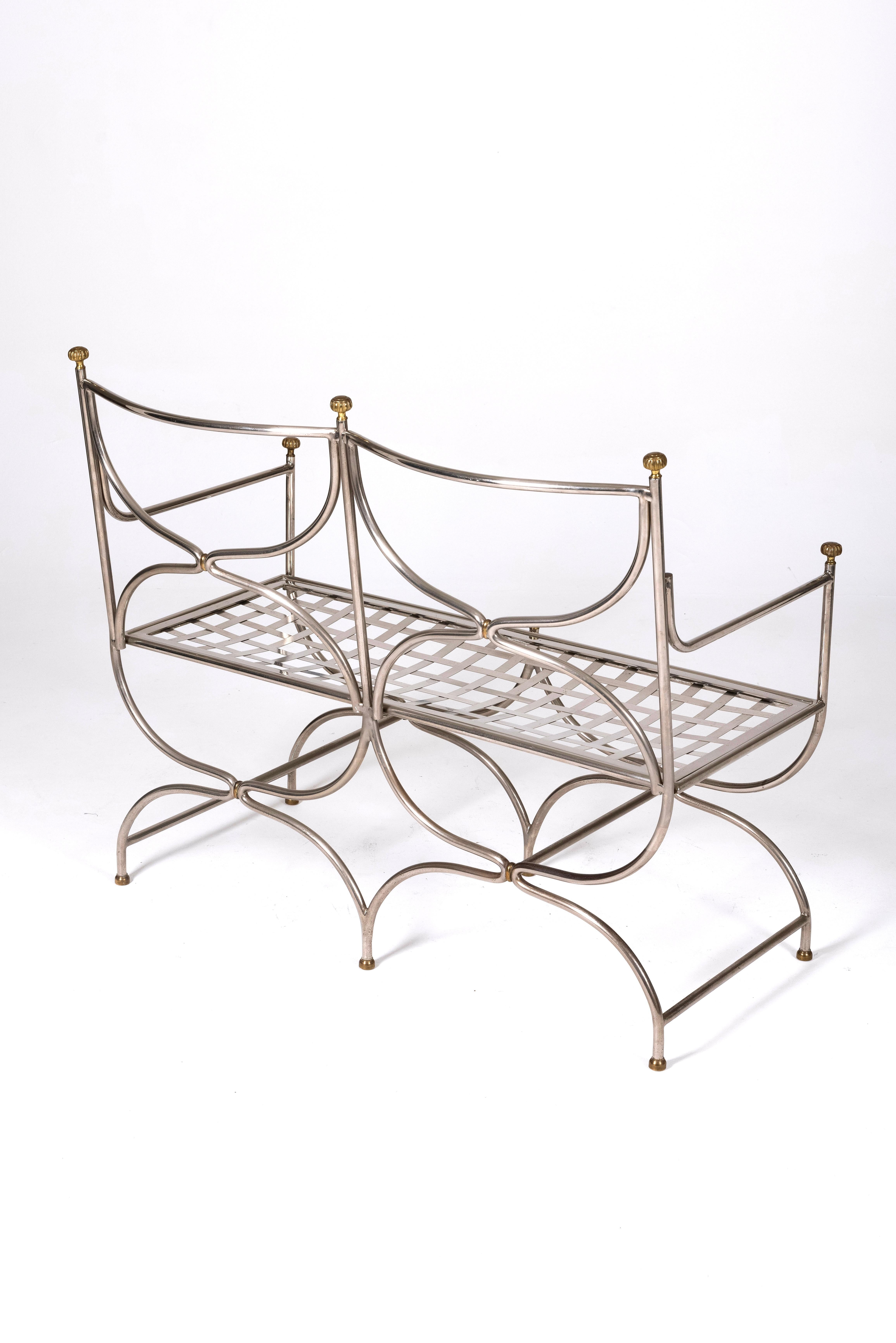 Steel and brass bench by Maison Jansen For Sale 4