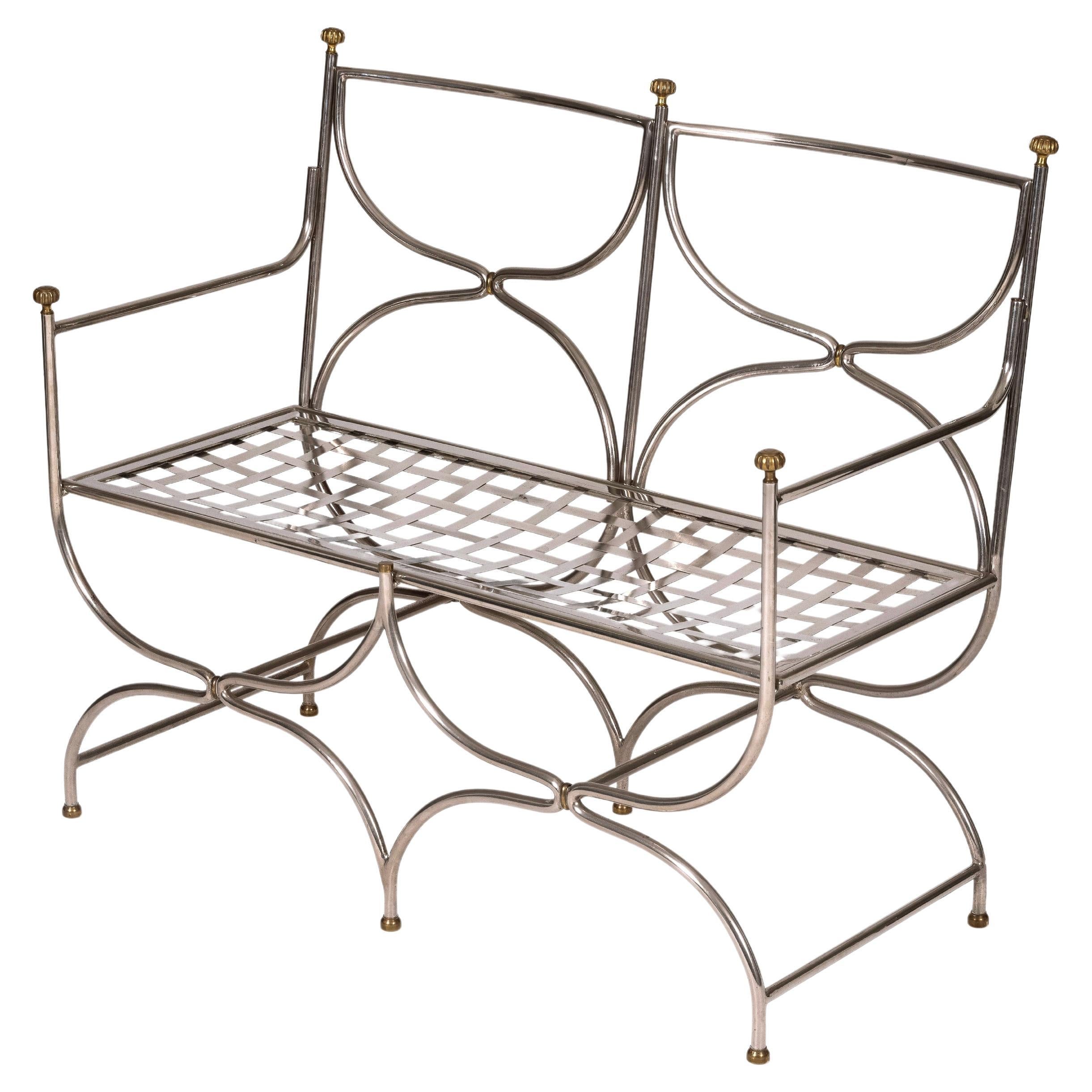 Steel and brass bench by Maison Jansen For Sale