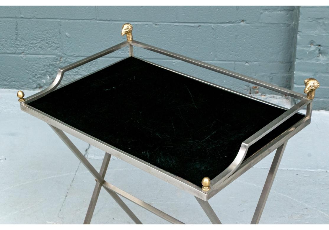 Laiton Steel And Brass Campaign Style Tray Table With Rams Heads en vente