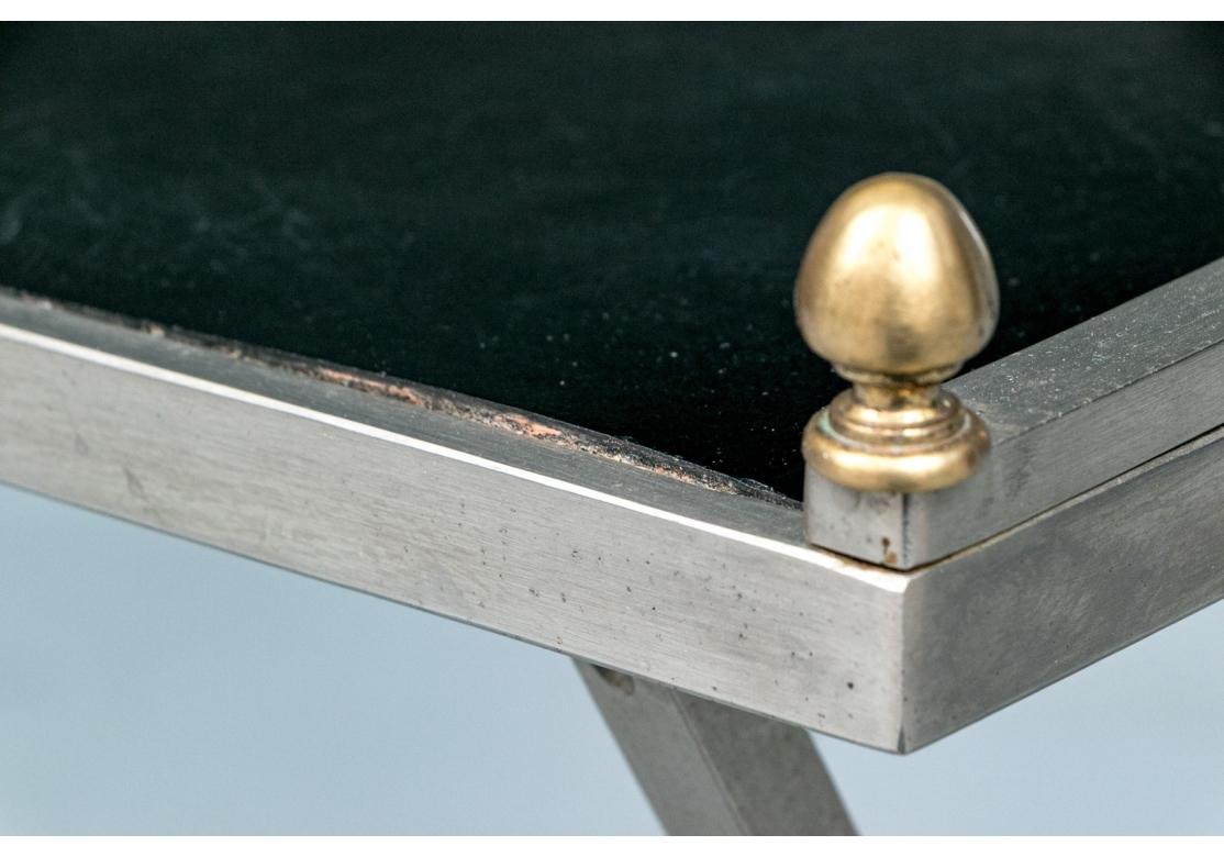 Steel And Brass Campaign Style Tray Table With Rams Heads en vente 1