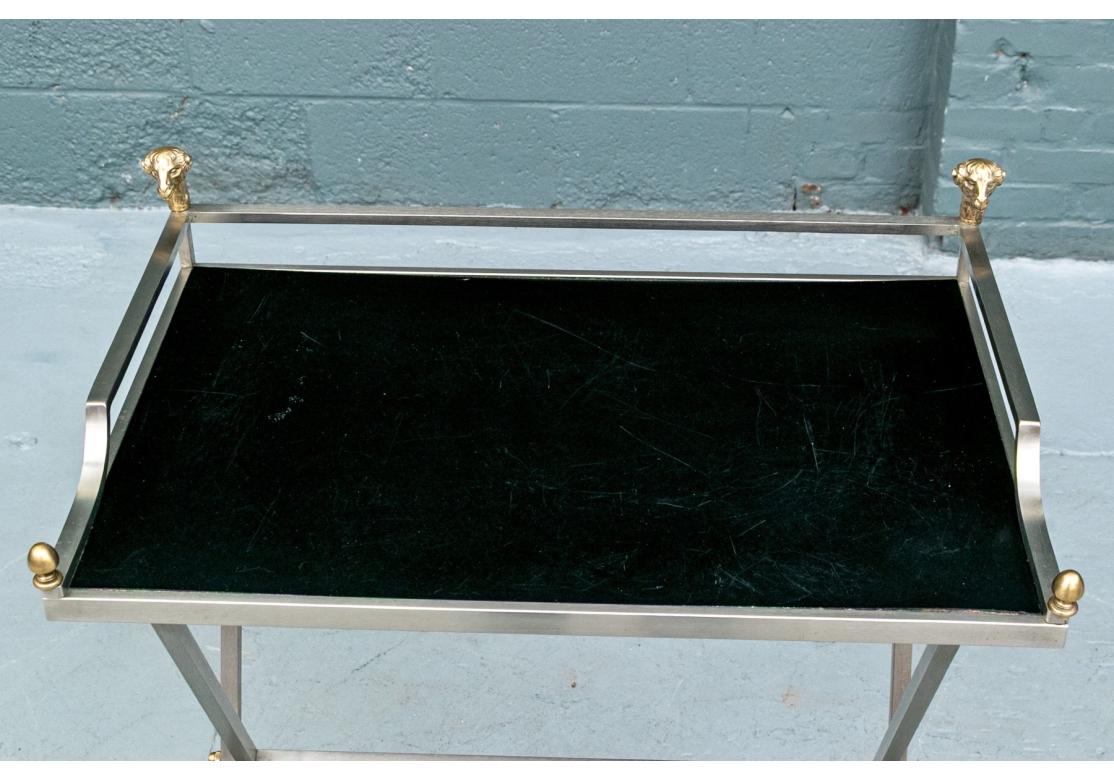Steel And Brass Campaign Style Tray Table With Rams Heads en vente 3