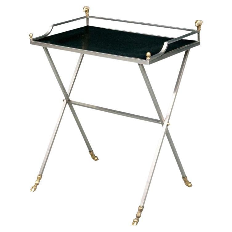 Steel And Brass Campaign Style Tray Table With Rams Heads