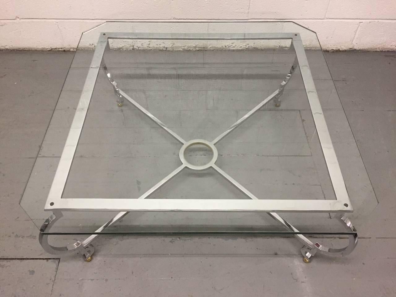 Directoire Steel and Brass Coffee Table in the Manner of Jansen For Sale