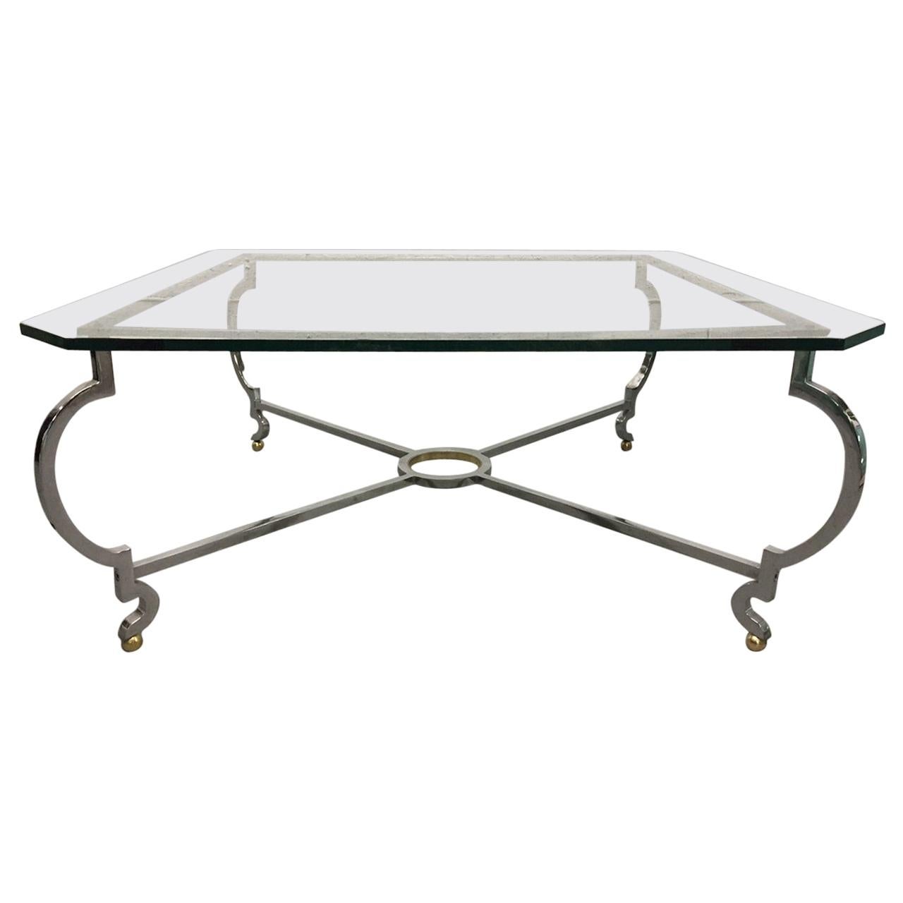 Steel and Brass Coffee Table in the Manner of Jansen