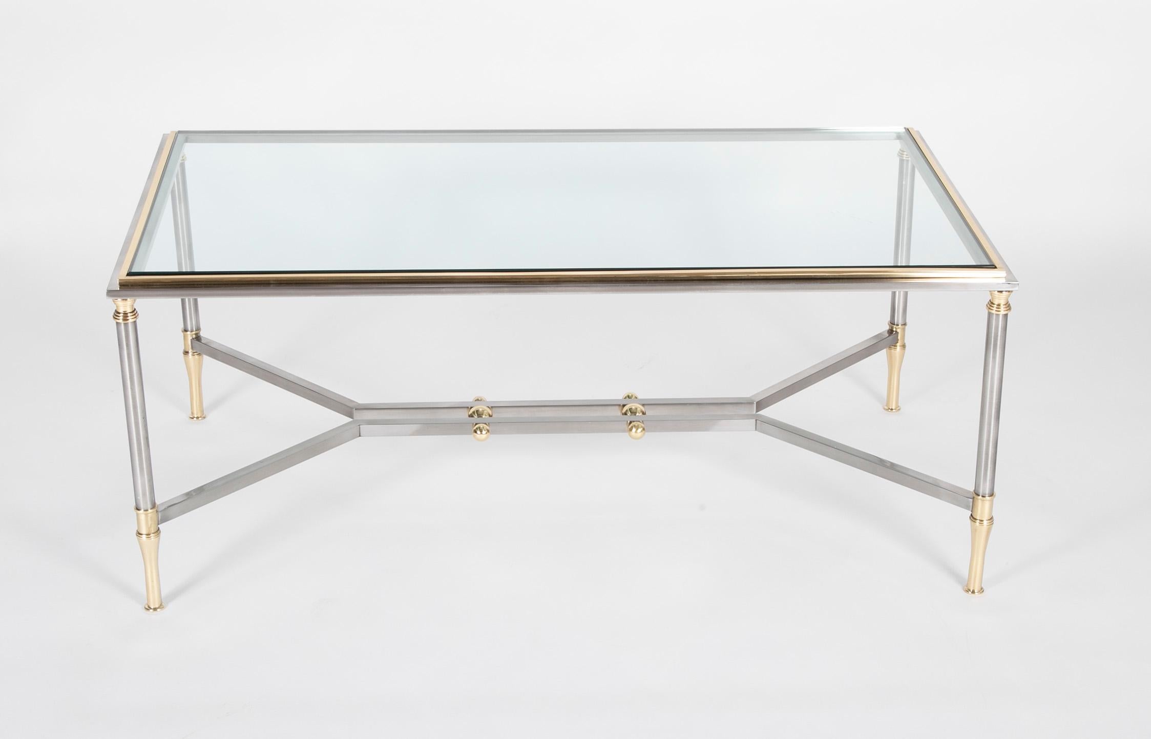 French Steel and Brass Coffee Table in the Manner of Maison Jansen