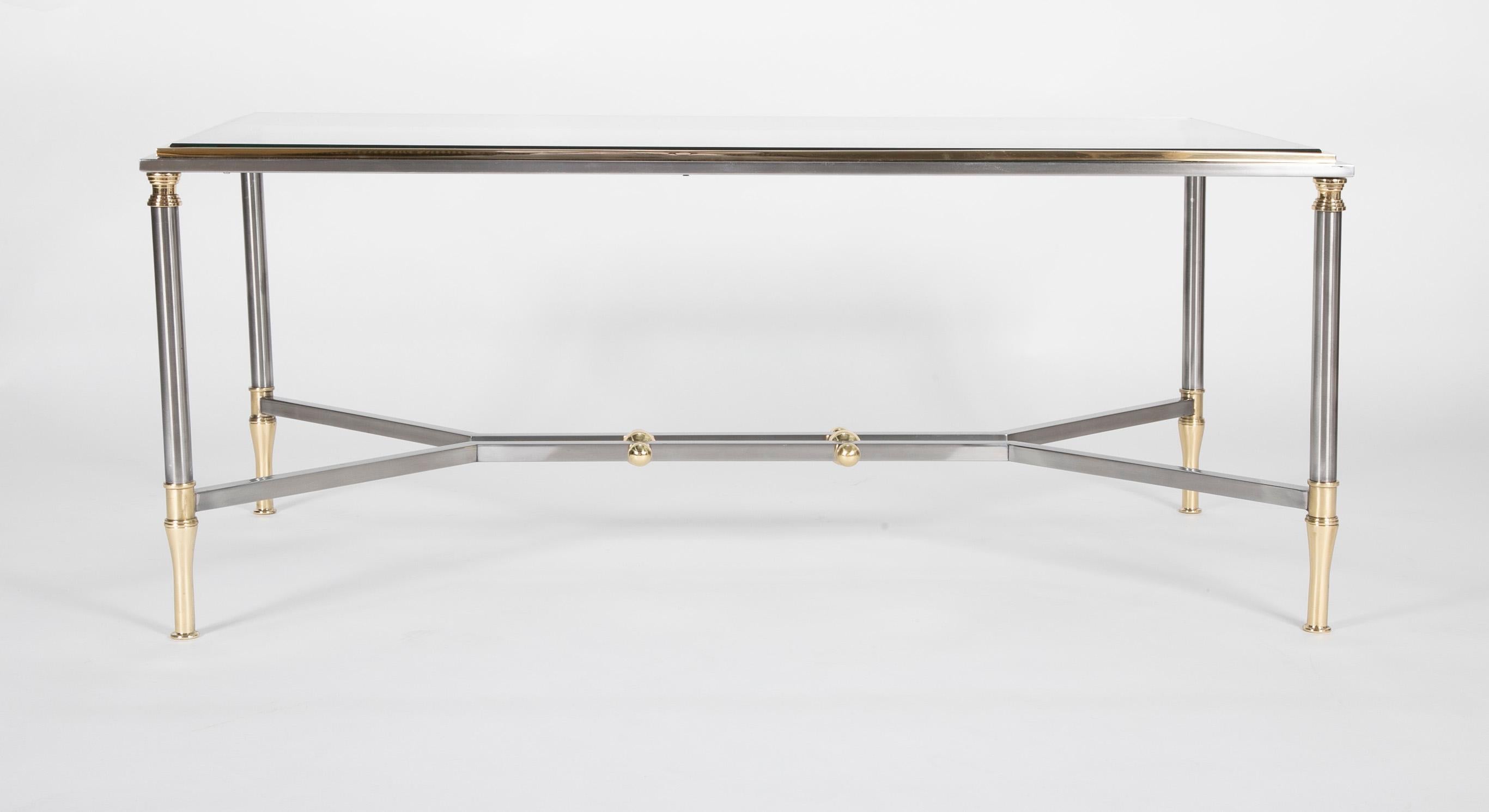Steel and Brass Coffee Table in the Manner of Maison Jansen In Good Condition In Stamford, CT