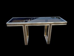 Romeo Rega Steel and Brass Console Table, Italian Neoclassical, 1970