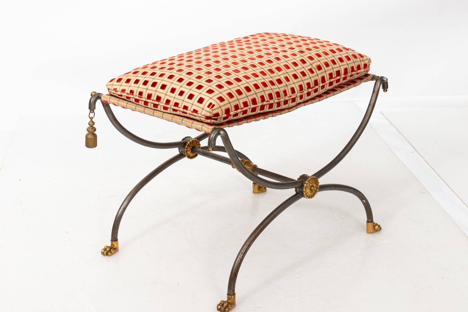 20th Century Steel and Brass Curule Bench in the Manner of Maison Jansen