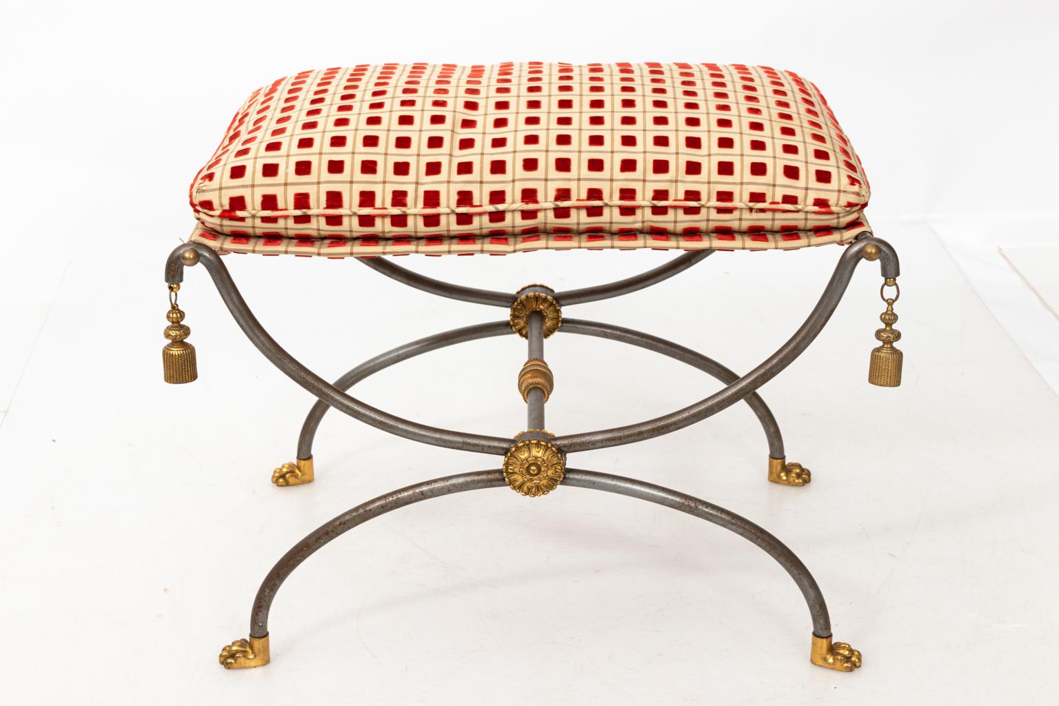Steel and Brass Curule Bench in the Manner of Maison Jansen 1