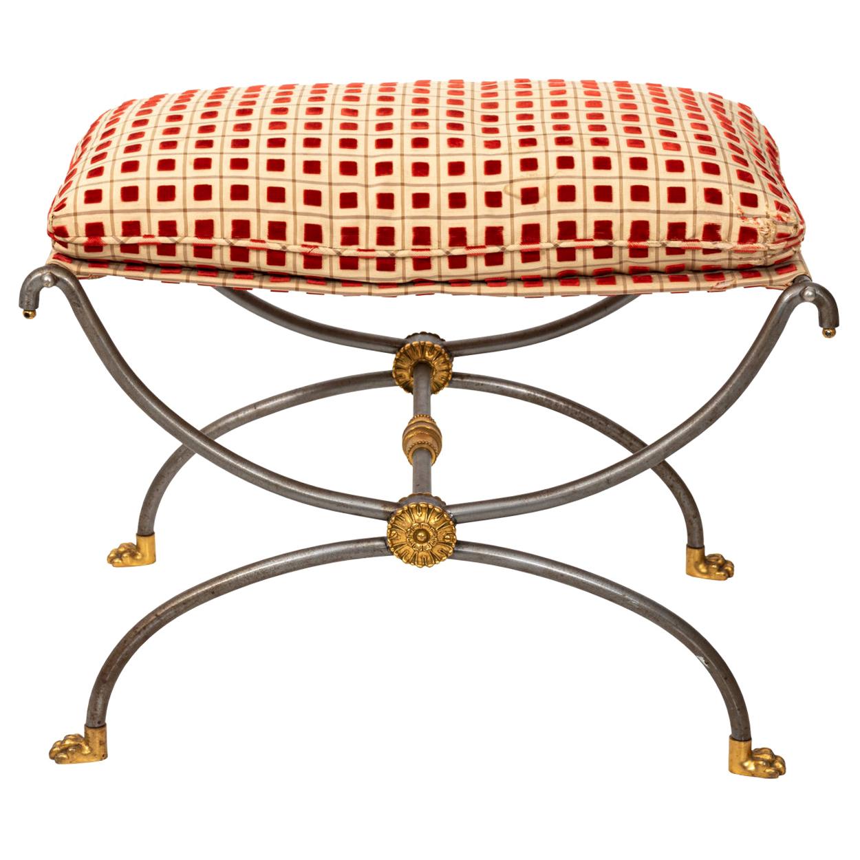 Steel and Brass Curule Bench in the Manner of Maison Jansen