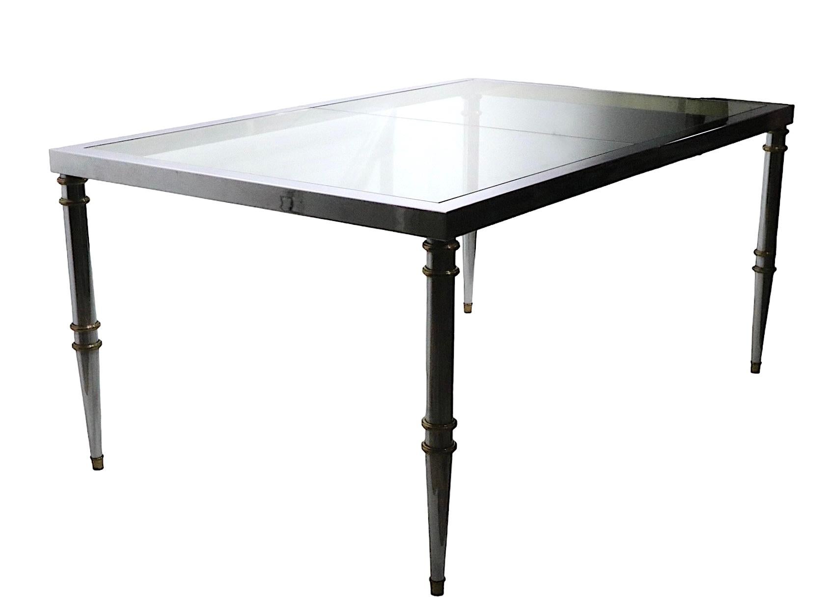 Hollywood Regency Steel and Brass Dining Table Made in Italy circa 1970s After Maison Jansen  For Sale