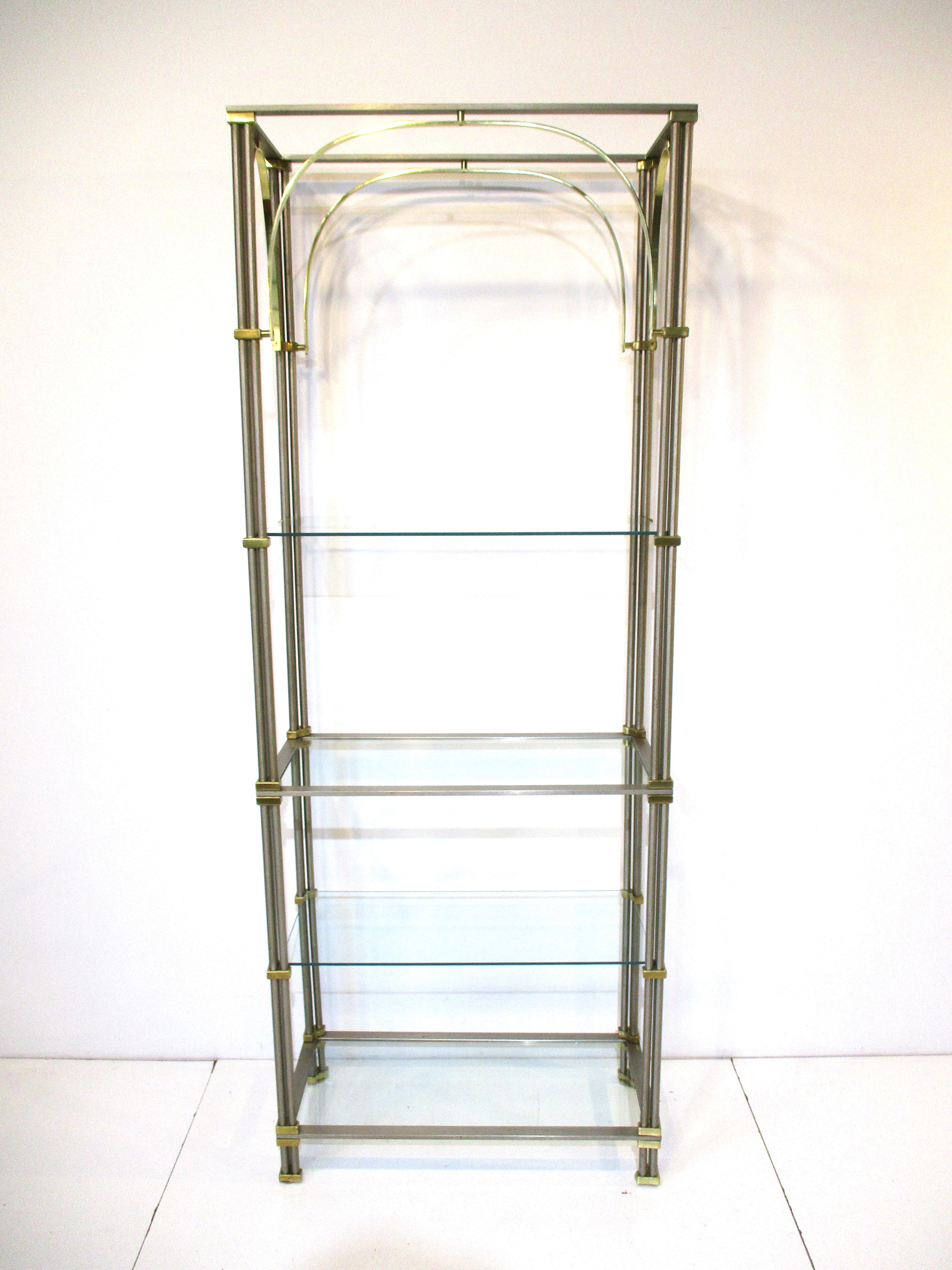 Steel and Brass Etagere in the Style of Maison Jansen For Sale 4