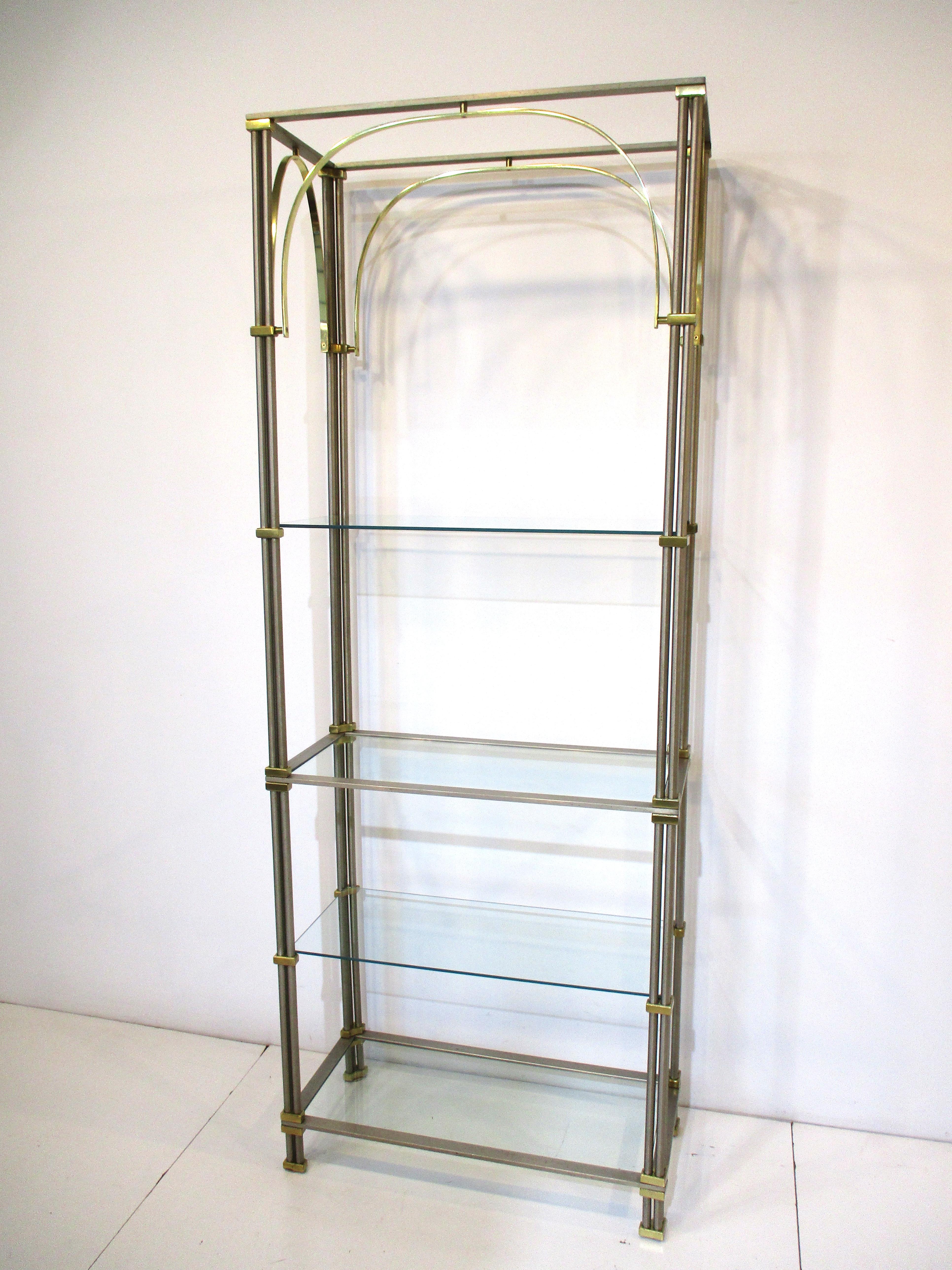 Mid-Century Modern Steel and Brass Etagere in the Style of Maison Jansen For Sale
