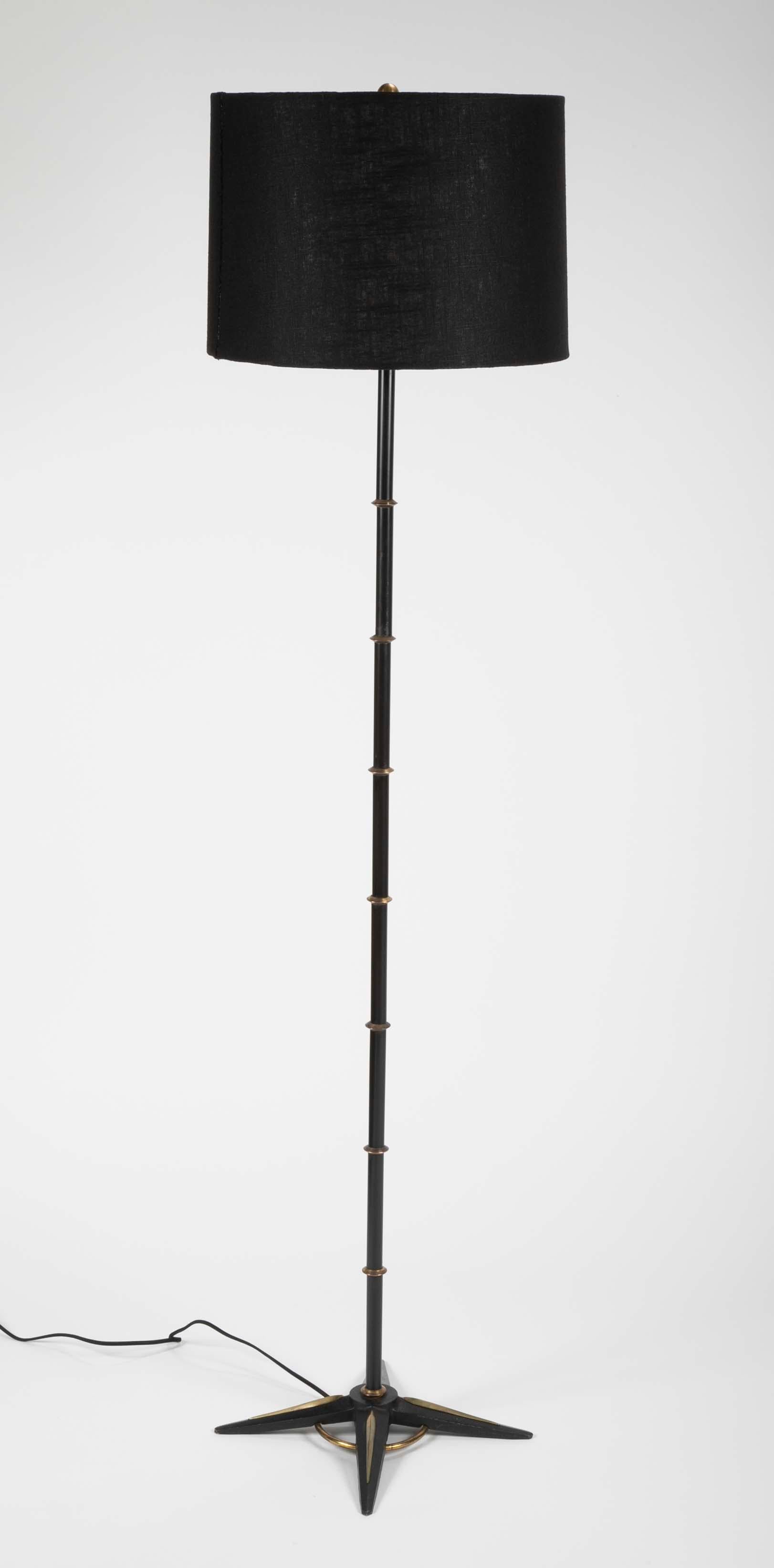 French Steel and Brass Floor Lamp in the Manner of Jacques Adnet