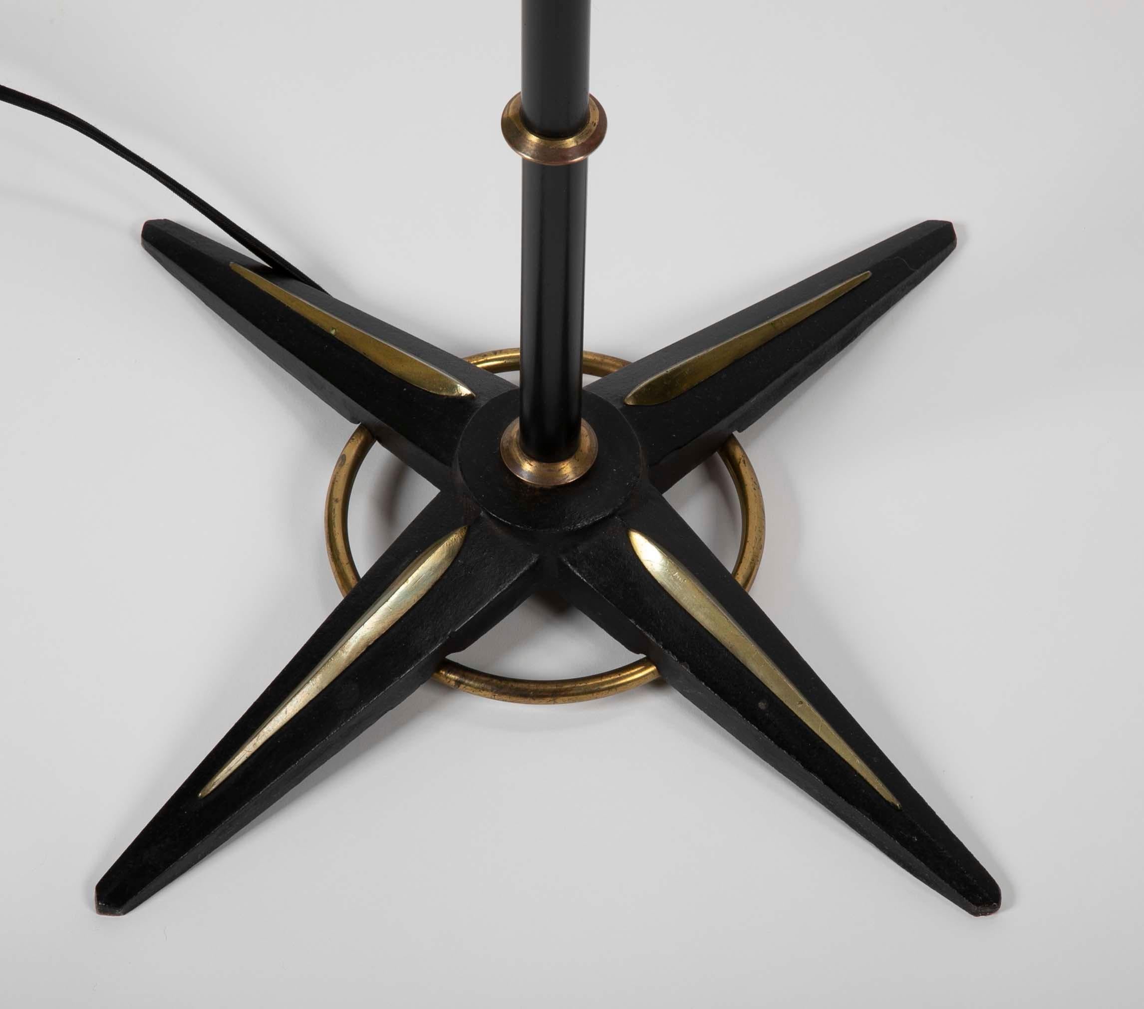 Mid-20th Century Steel and Brass Floor Lamp in the Manner of Jacques Adnet