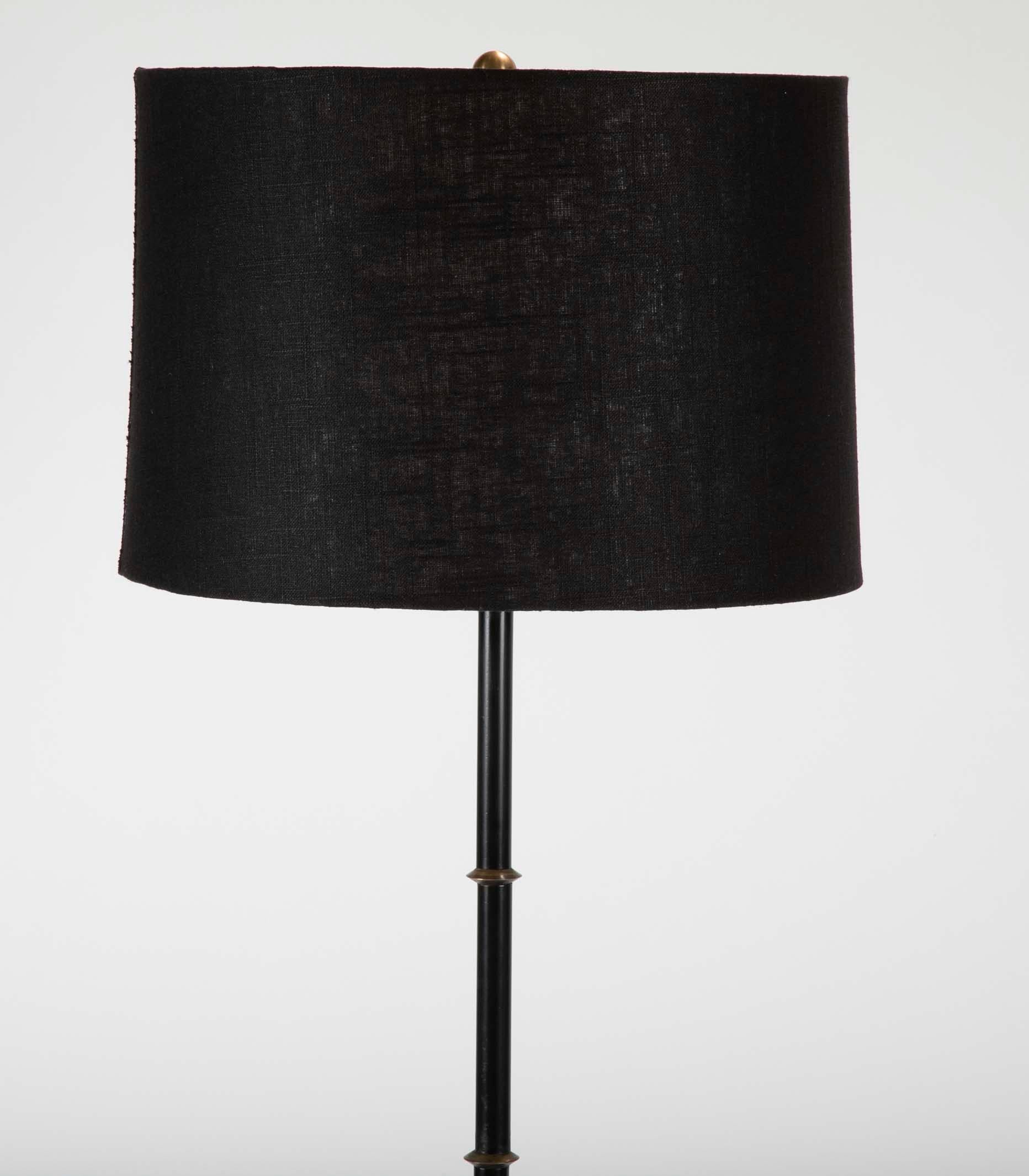 Steel and Brass Floor Lamp in the Manner of Jacques Adnet 1