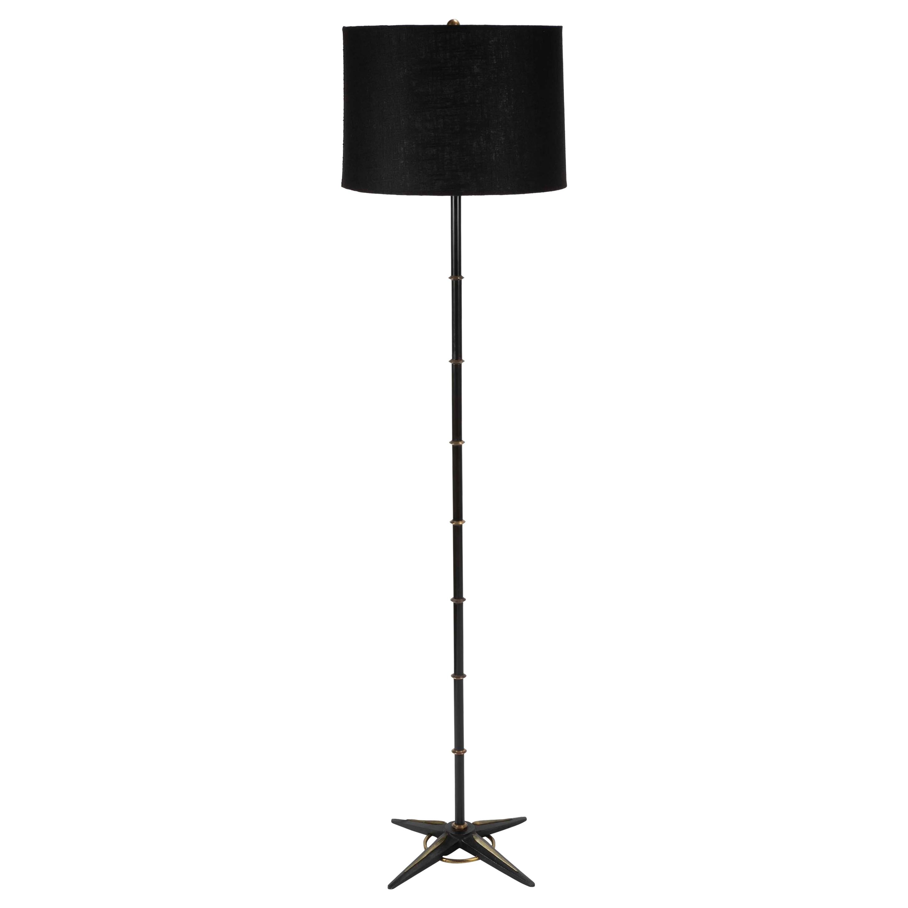 Steel and Brass Floor Lamp in the Manner of Jacques Adnet