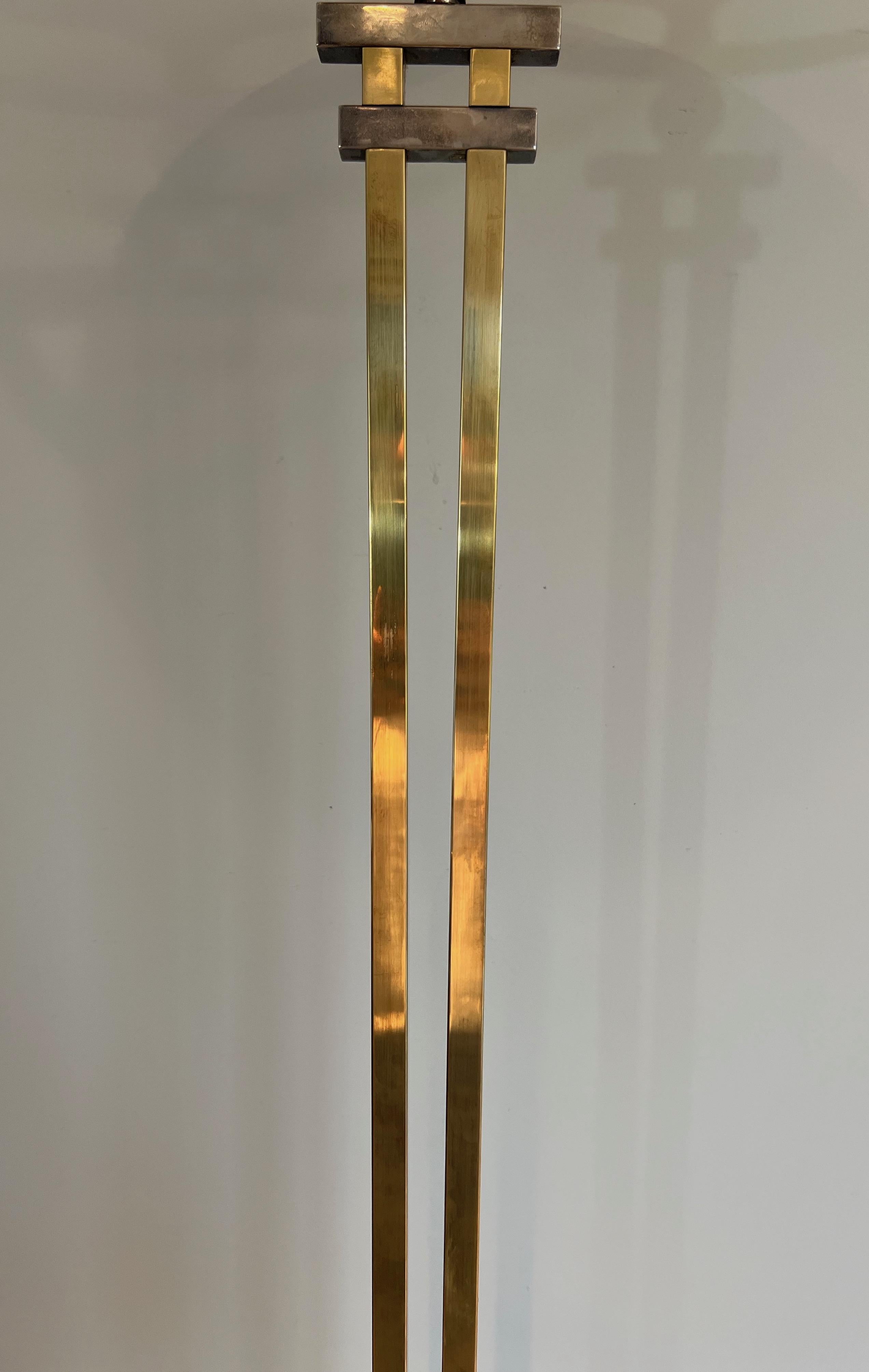 Steel and Brass Floor Lamp on a Black Marble Base, in the Style of Jean Perzel For Sale 4
