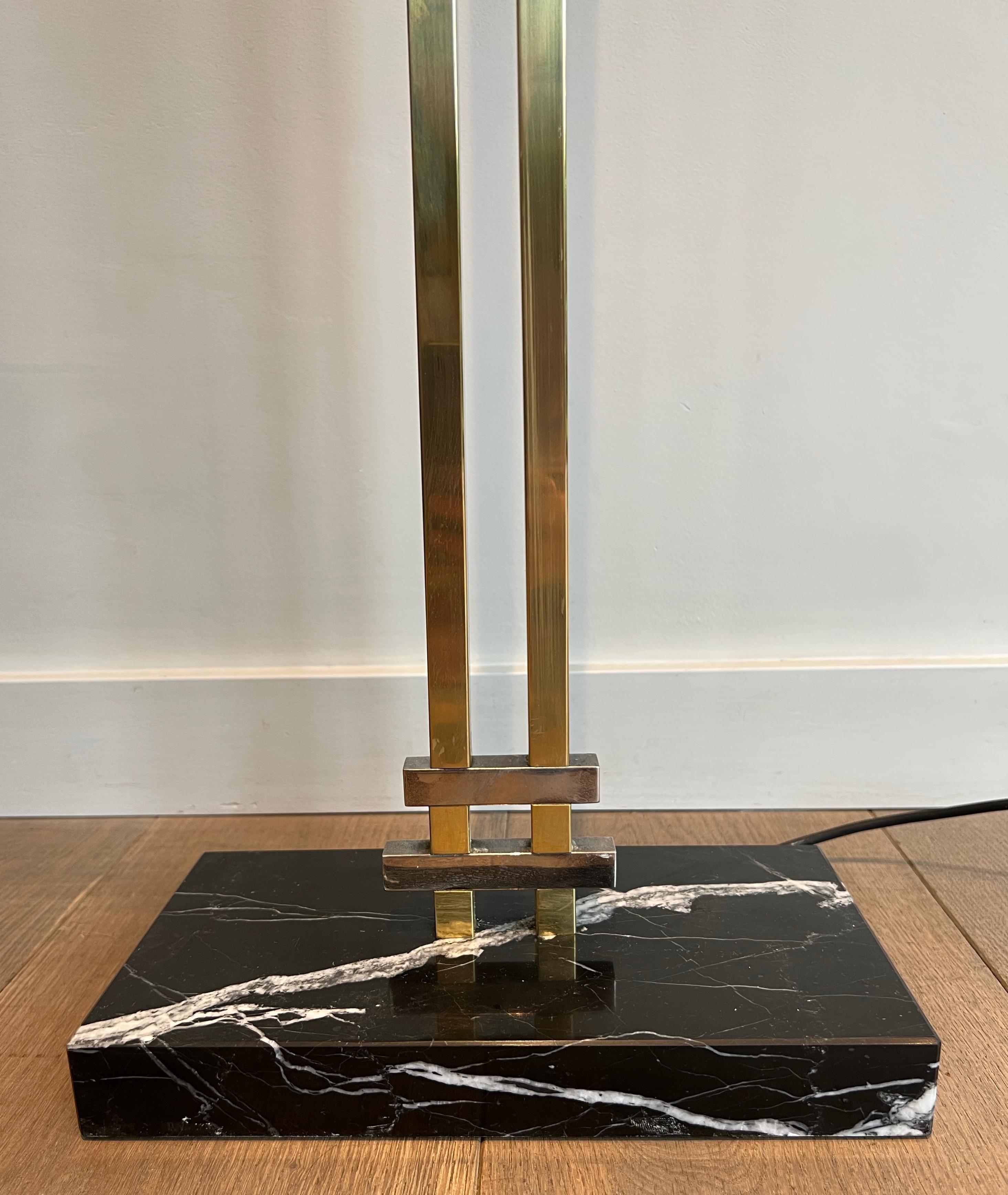 Steel and Brass Floor Lamp on a Black Marble Base, in the Style of Jean Perzel For Sale 5