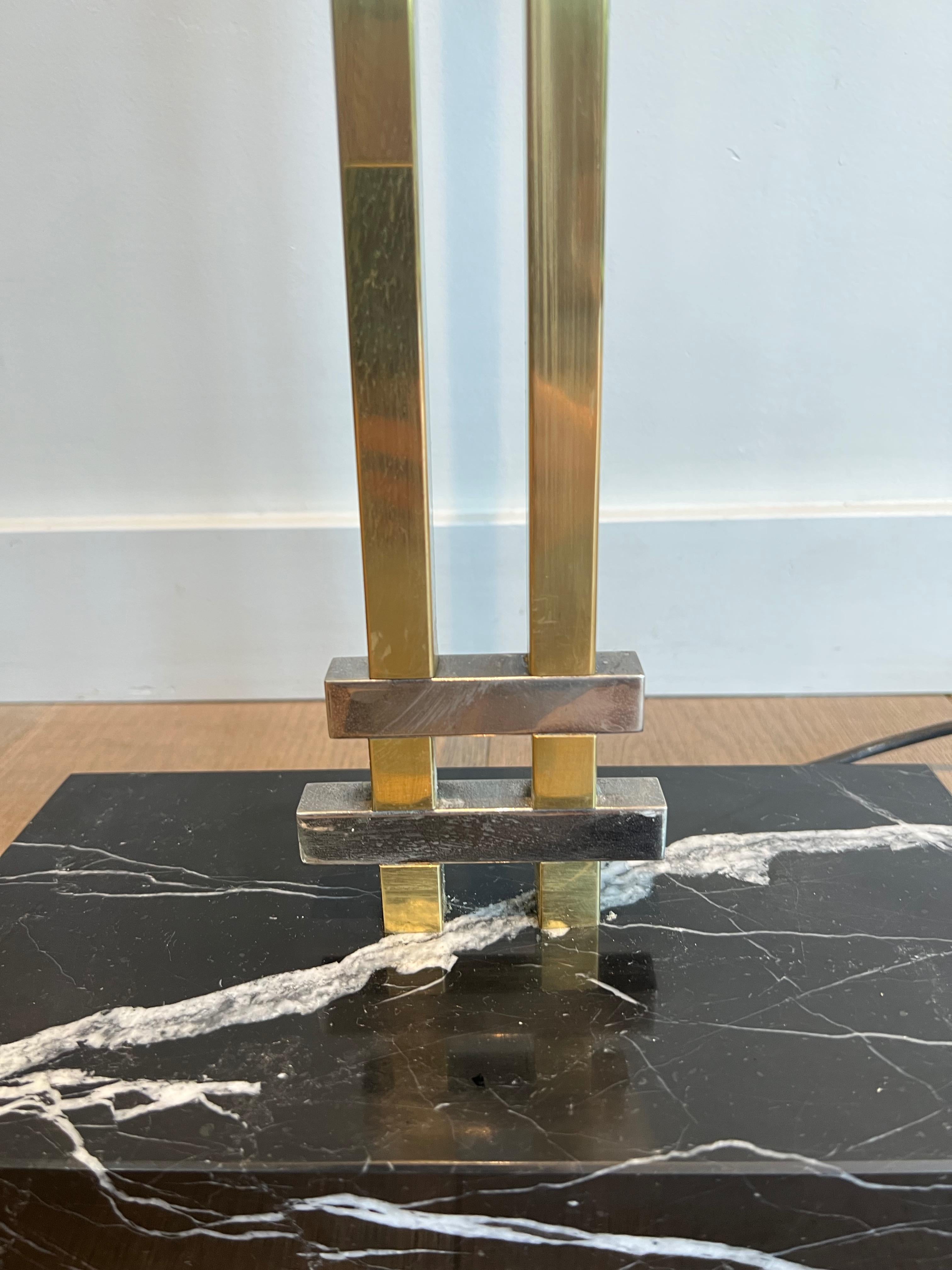 Steel and Brass Floor Lamp on a Black Marble Base, in the Style of Jean Perzel For Sale 8