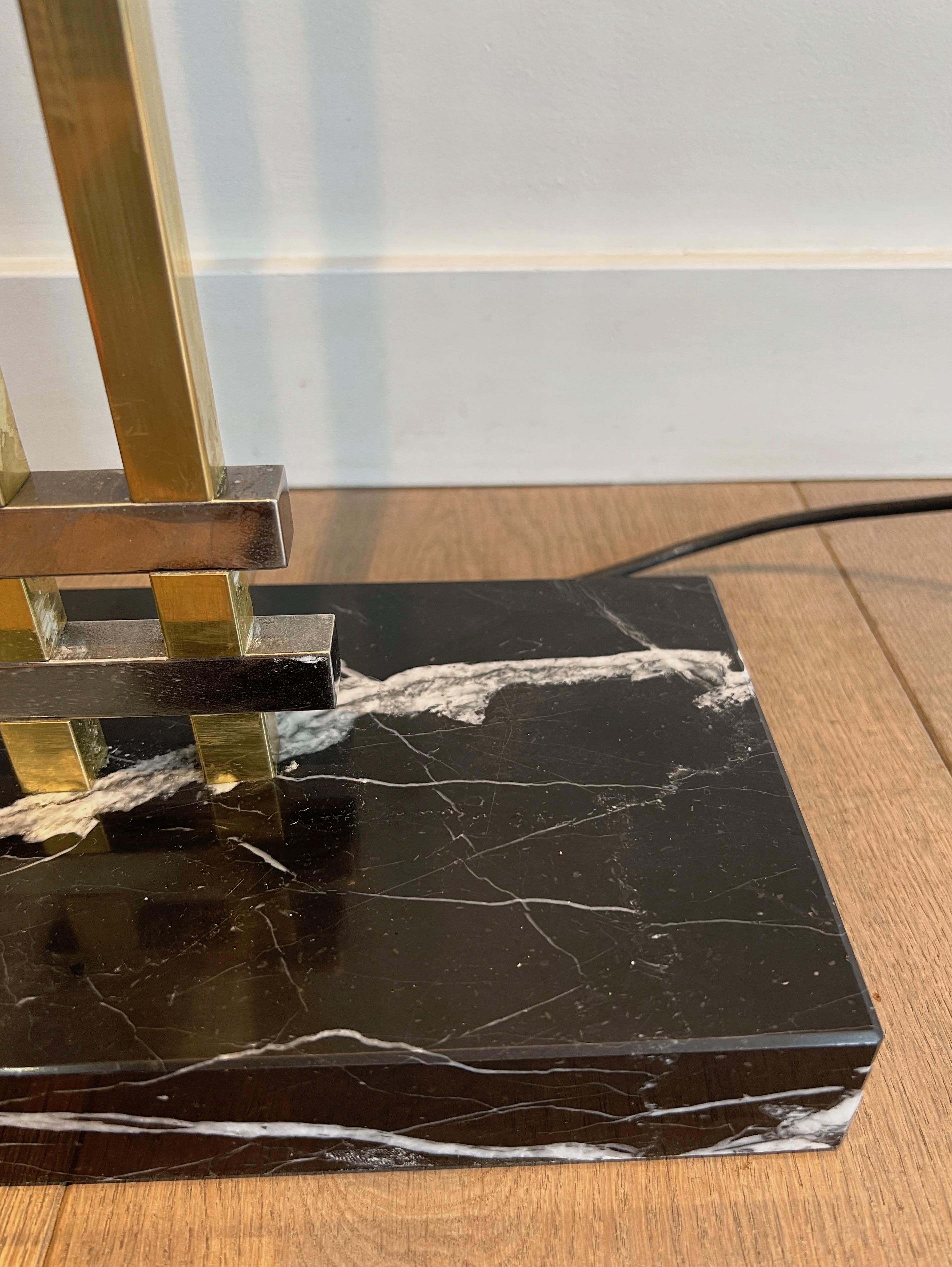 Steel and Brass Floor Lamp on a Black Marble Base, in the Style of Jean Perzel For Sale 9