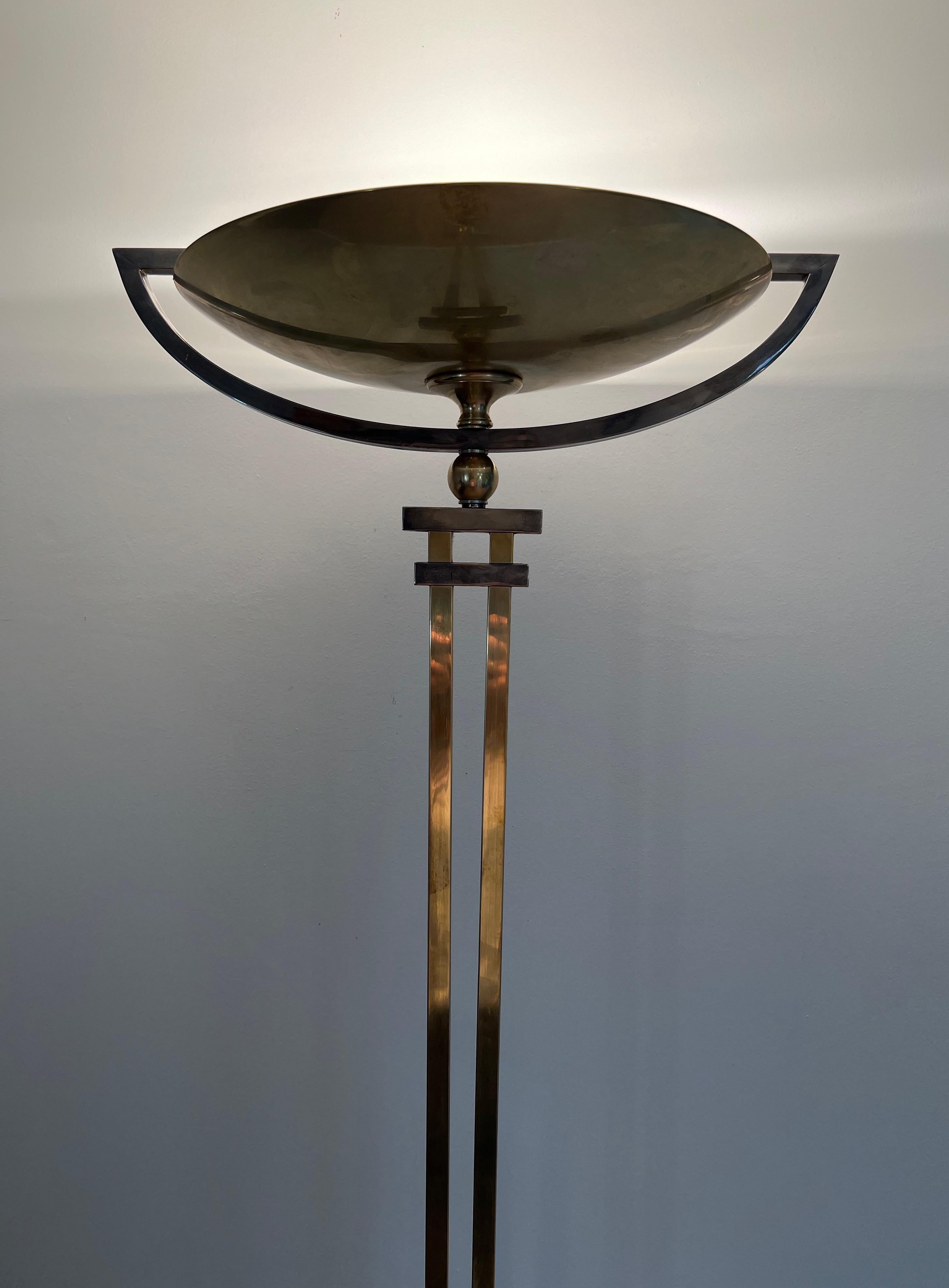 Steel and Brass Floor Lamp on a Black Marble Base, in the Style of Jean Perzel For Sale 10